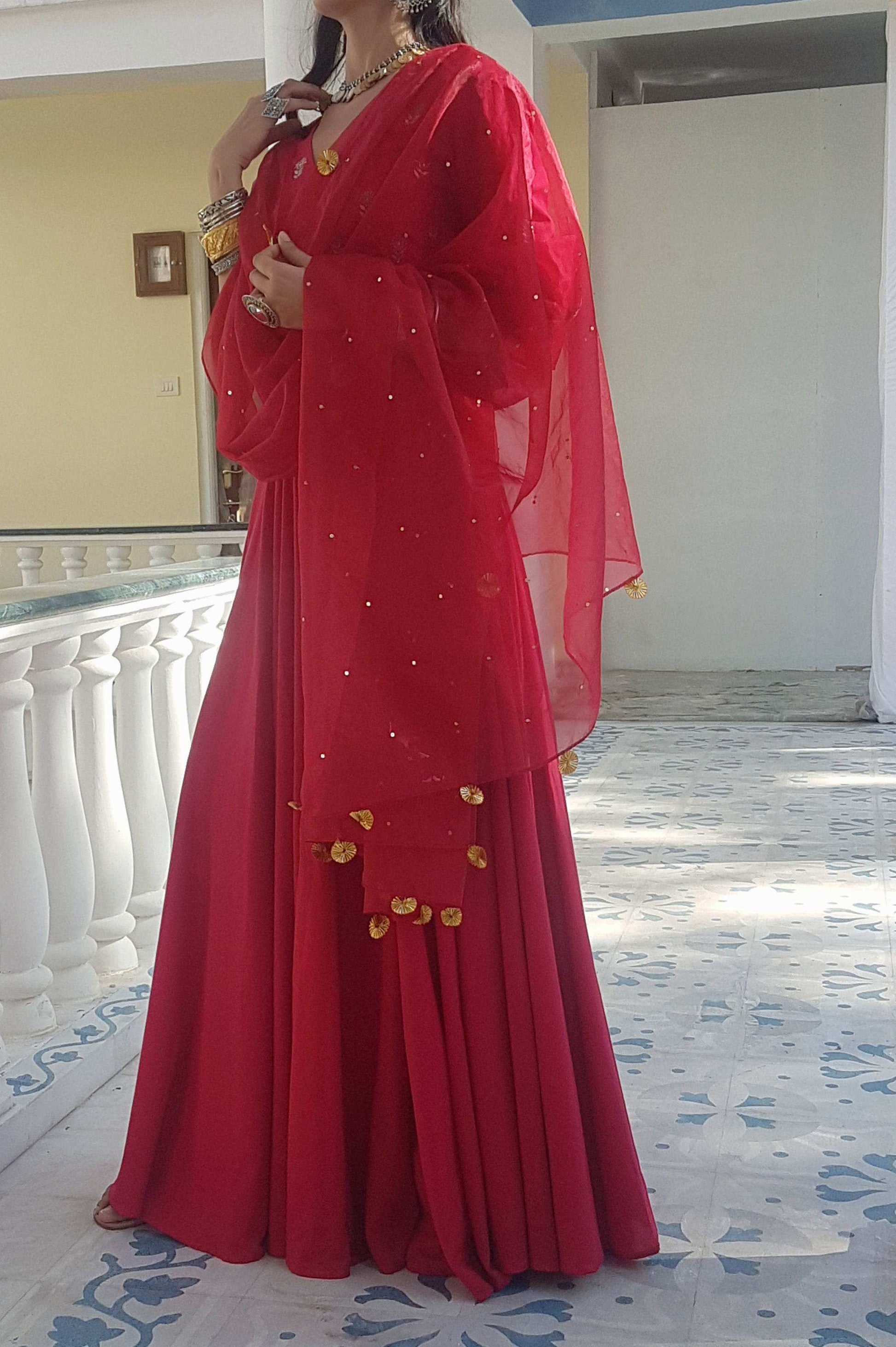 Rati Red Gold Dupatta - Monk & Mei