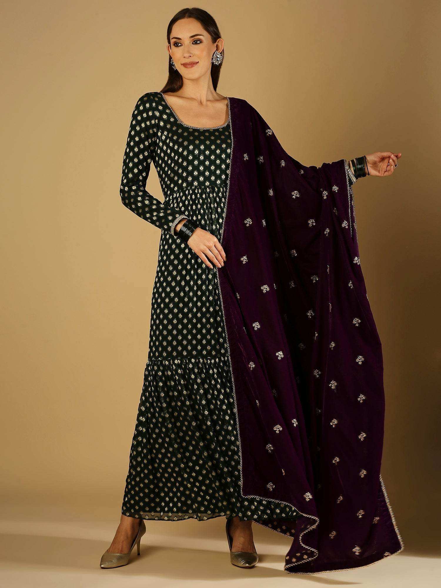 Reah Anarkali with Velvet Dupatta - Violet - Monk & Mei
