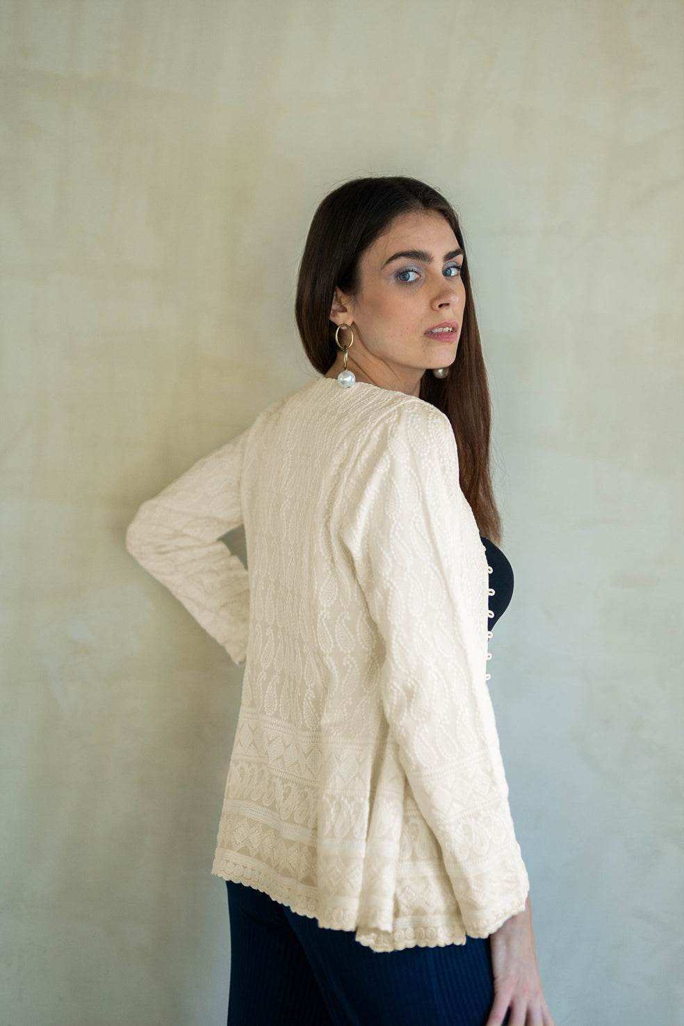 UFF CHIKANKARI JACKET - CREAM - Monk & Mei