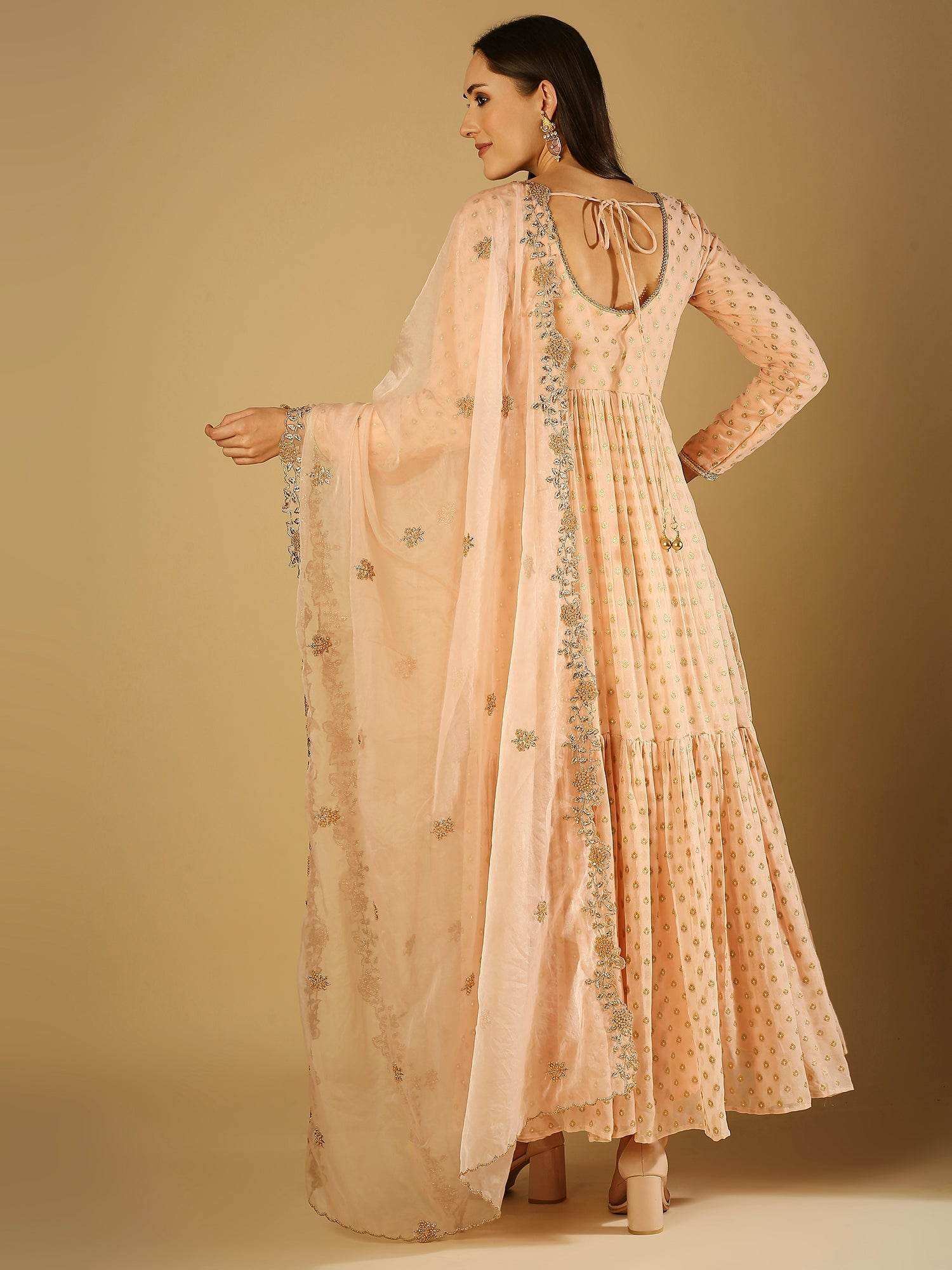 Reah-Anarkali Dress - Peach pink - Monk & Mei