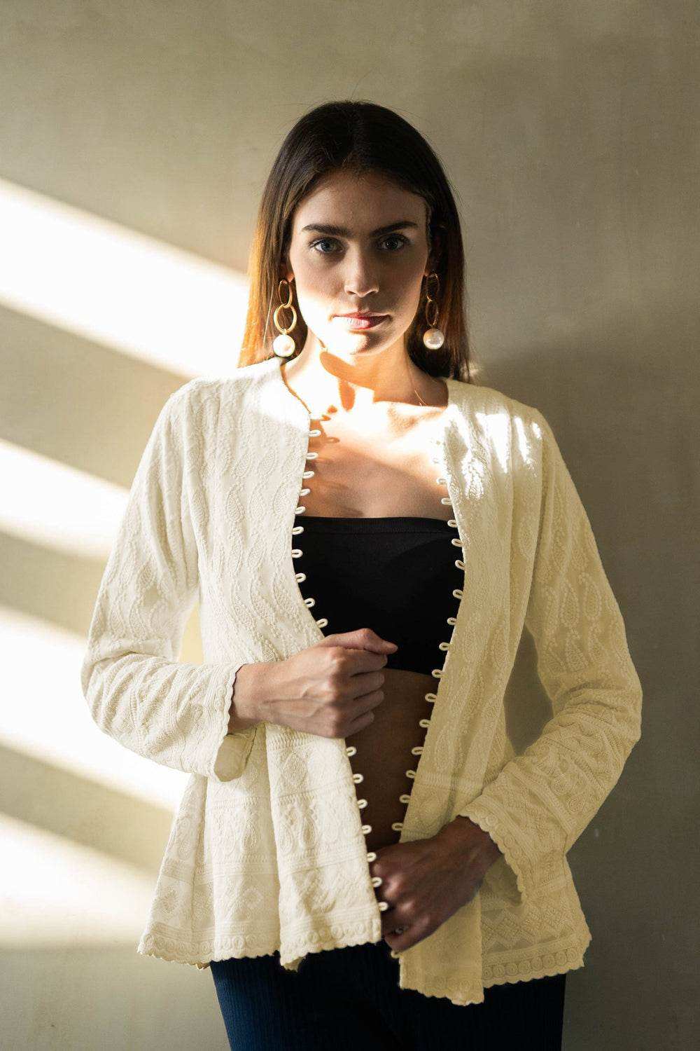 UFF CHIKANKARI JACKET - CREAM - Monk & Mei