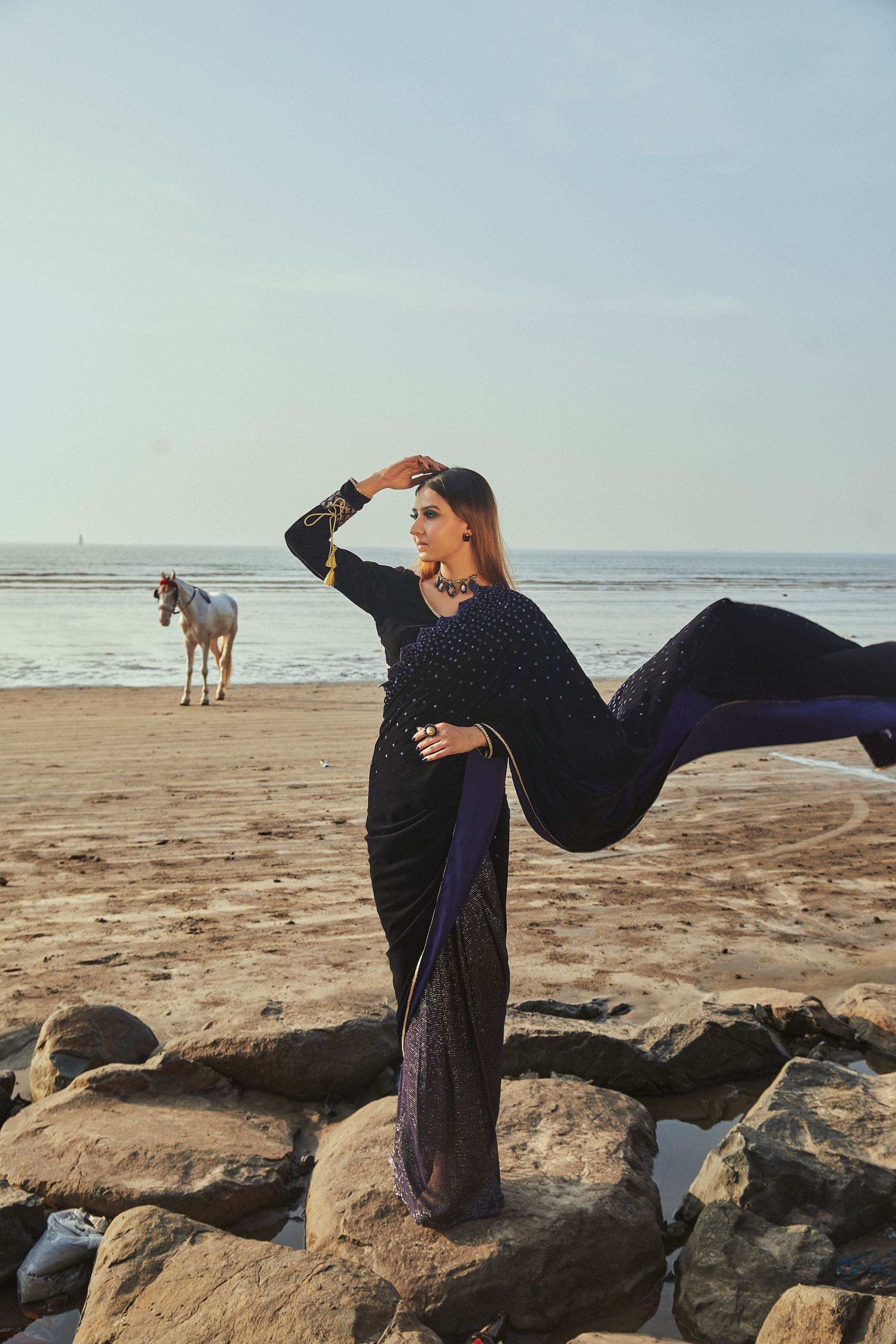 Jane Saree & Blouse- Blue - Monk & Mei