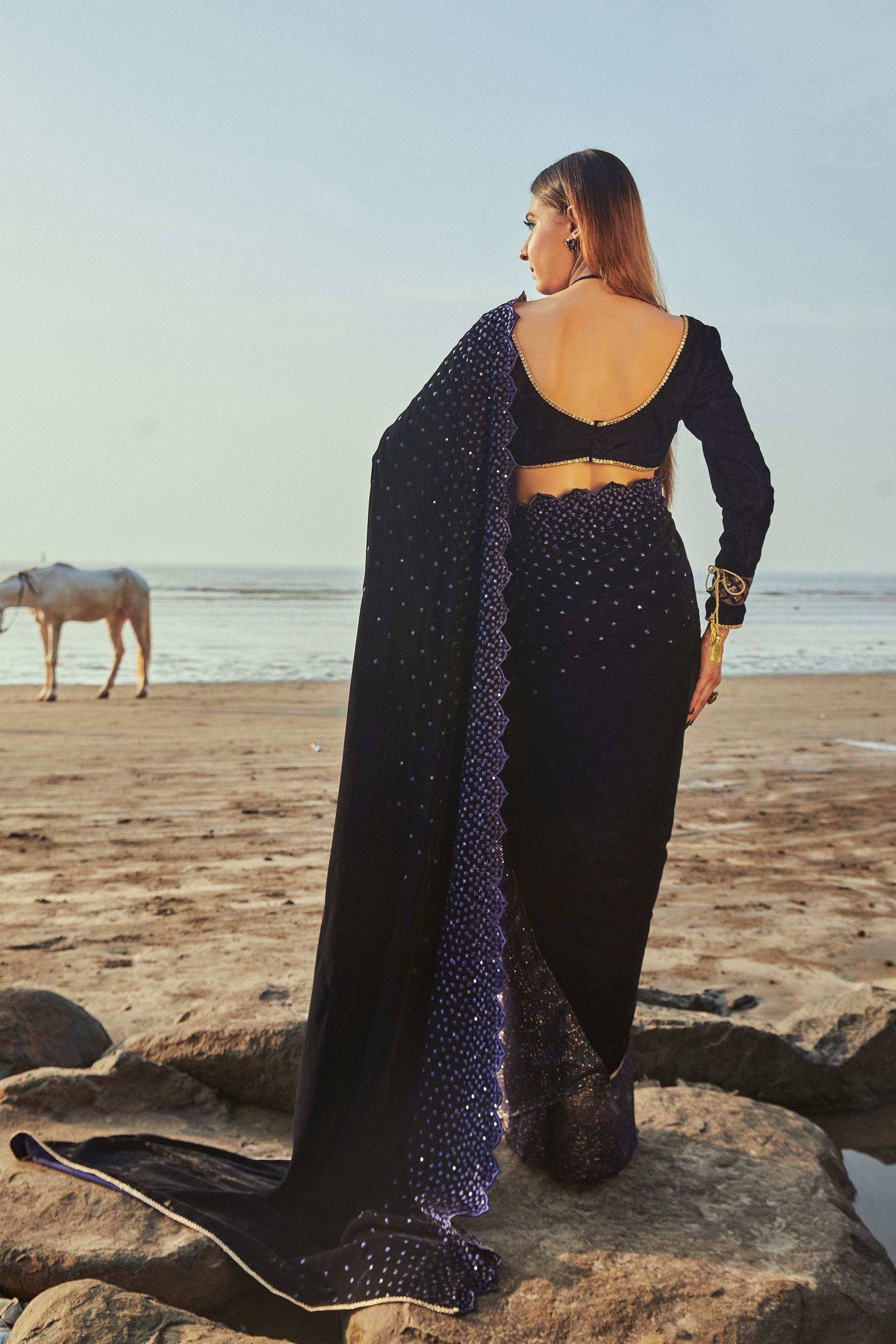 Jane Saree & Blouse- Blue - Monk & Mei