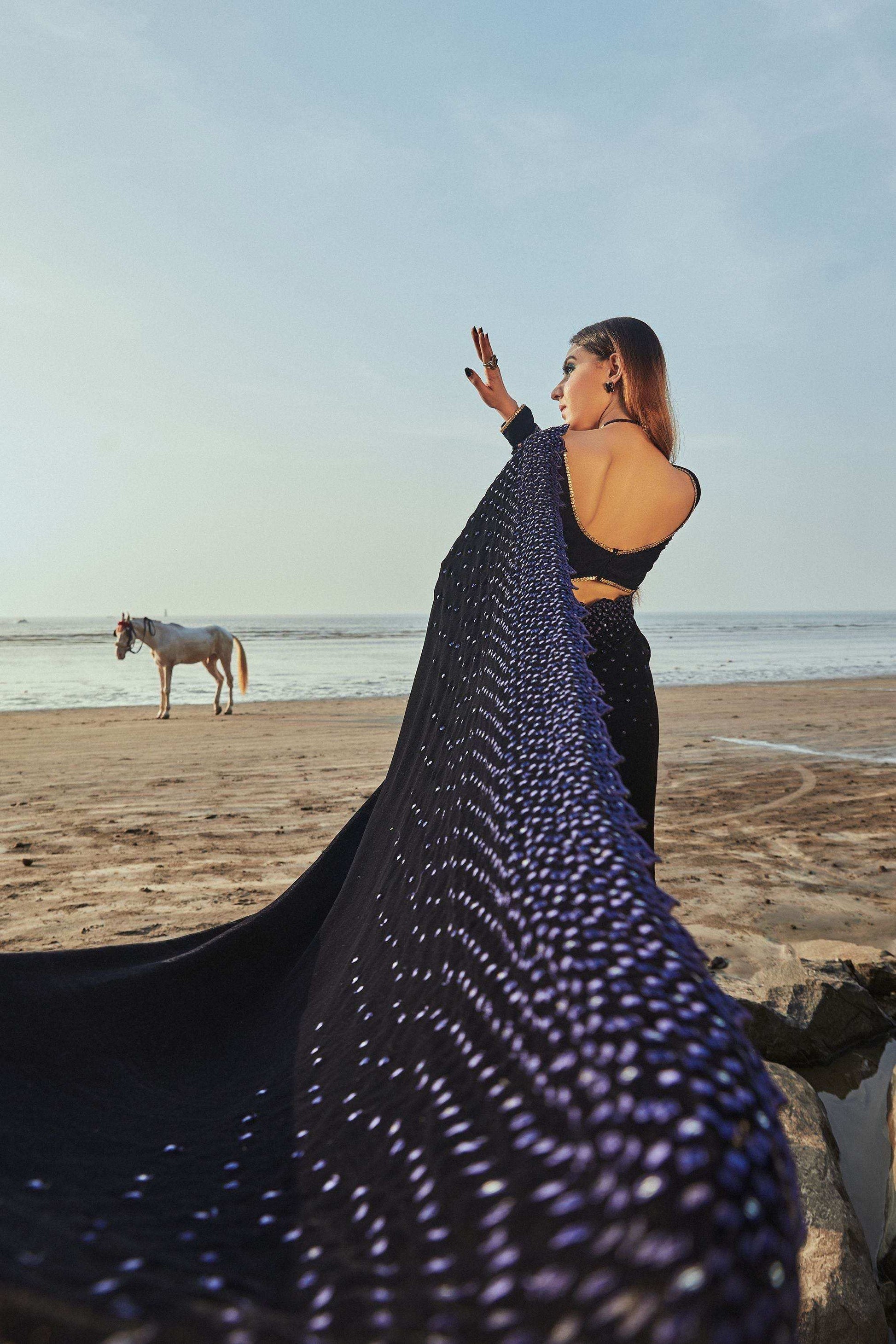 Jane Saree & Blouse- Blue - Monk & Mei