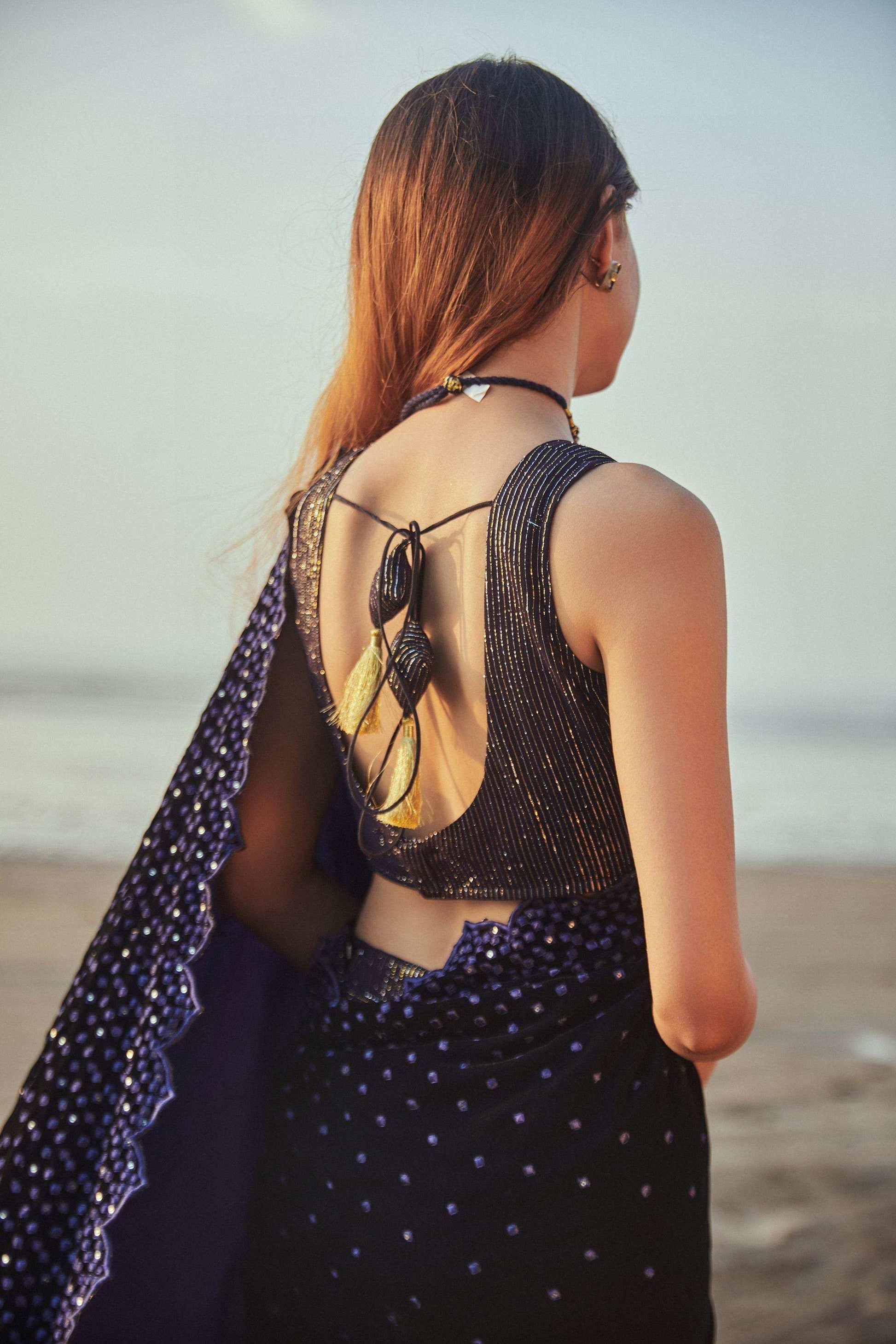 Julie Saree & Blouse- Blue - Monk & Mei