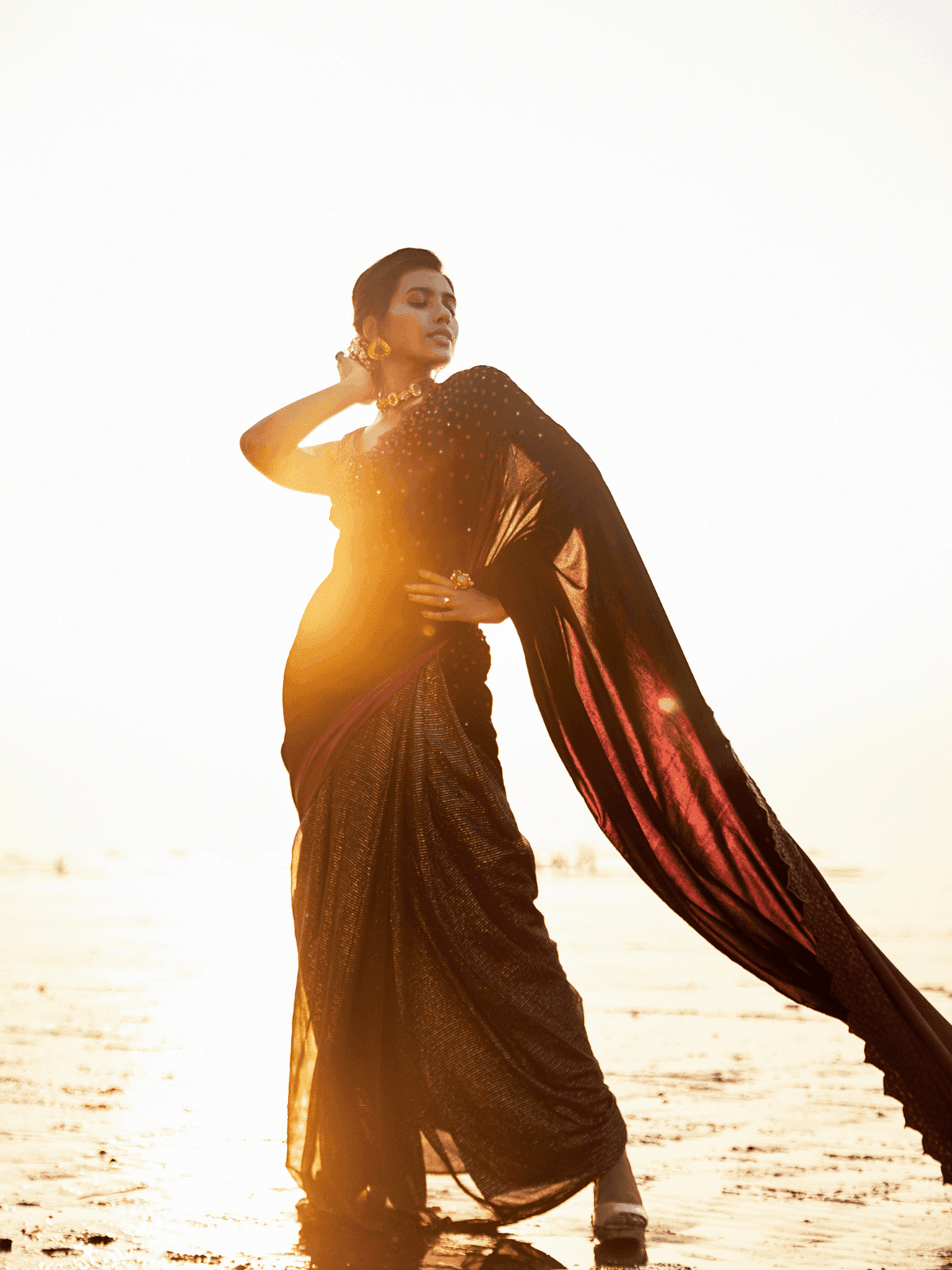 Julie Saree & Blouse- Wine - Monk & Mei