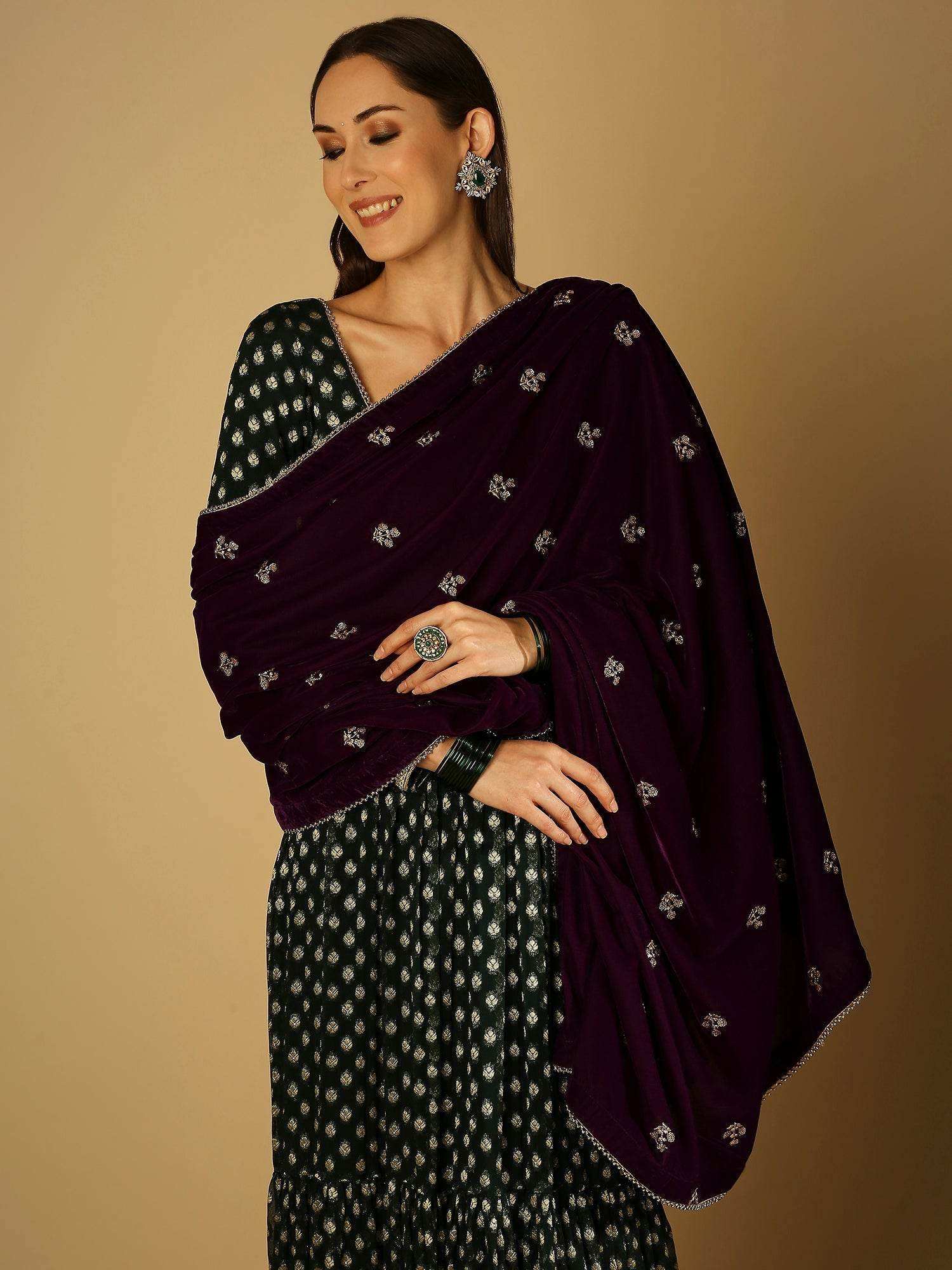 Reah Anarkali with Velvet Dupatta - Violet - Monk & Mei