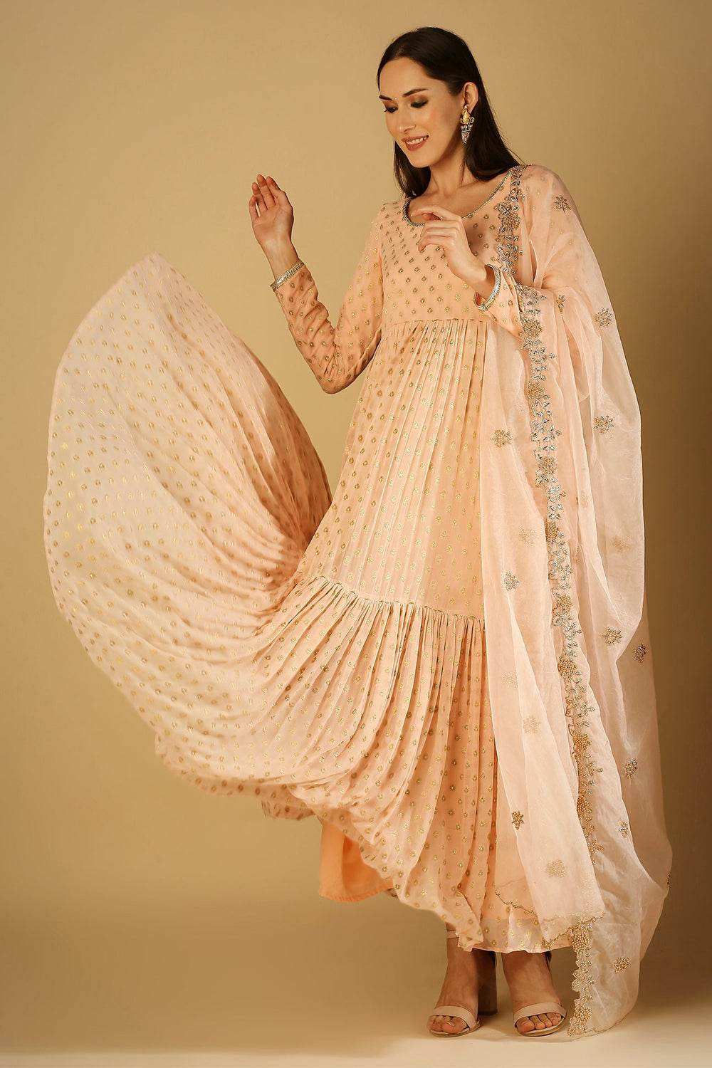 Reah-Anarkali Dress - Peach pink - Monk & Mei