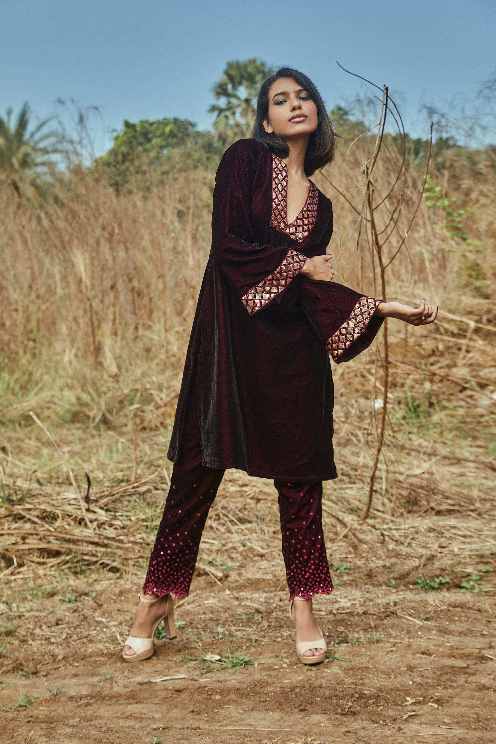 Anne Kurta and Dhoti Pants- Wine - Monk & Mei