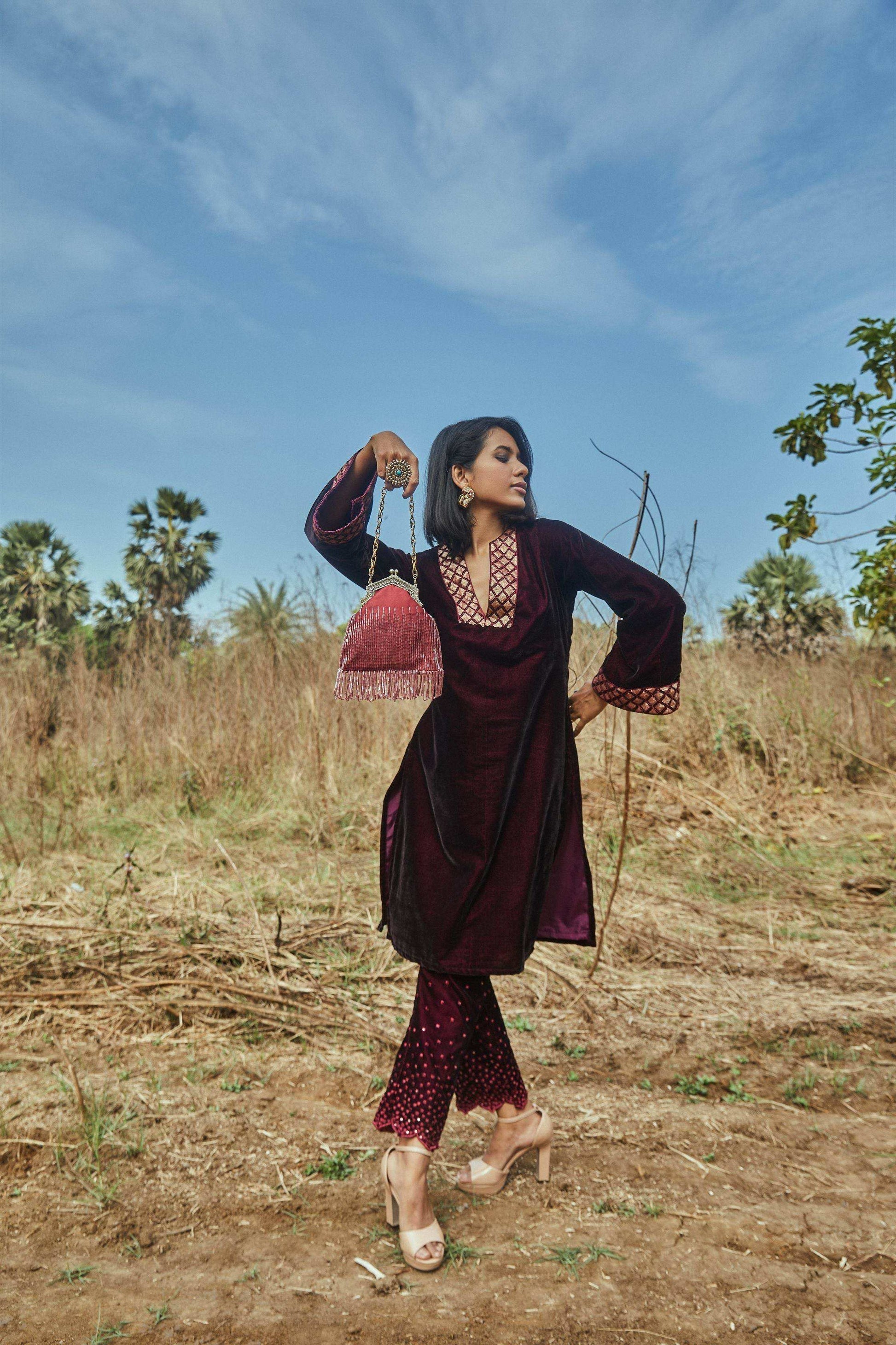 Anne Kurta and Dhoti Pants- Wine - Monk & Mei