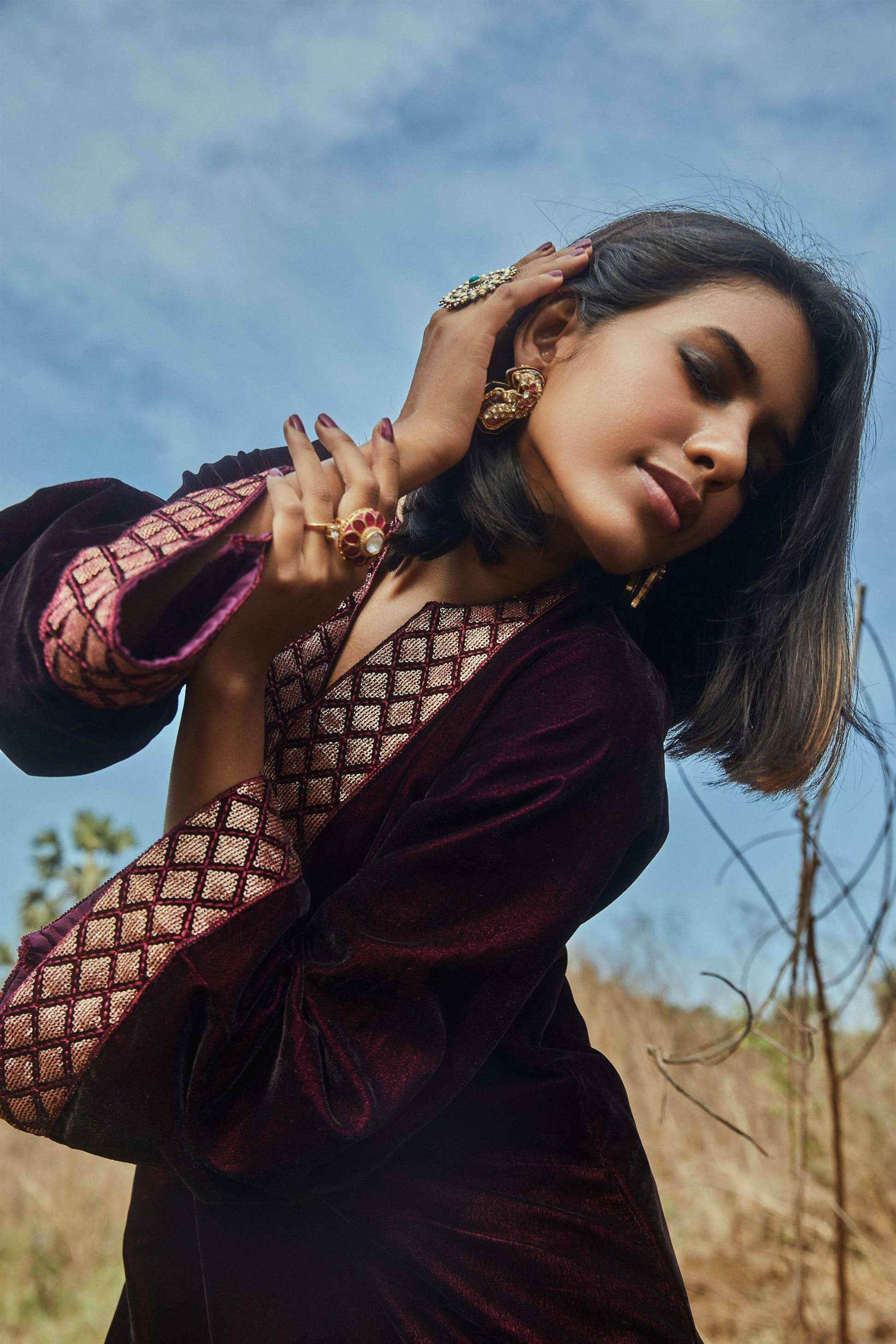 Anne Kurta and Dhoti Pants- Wine - Monk & Mei