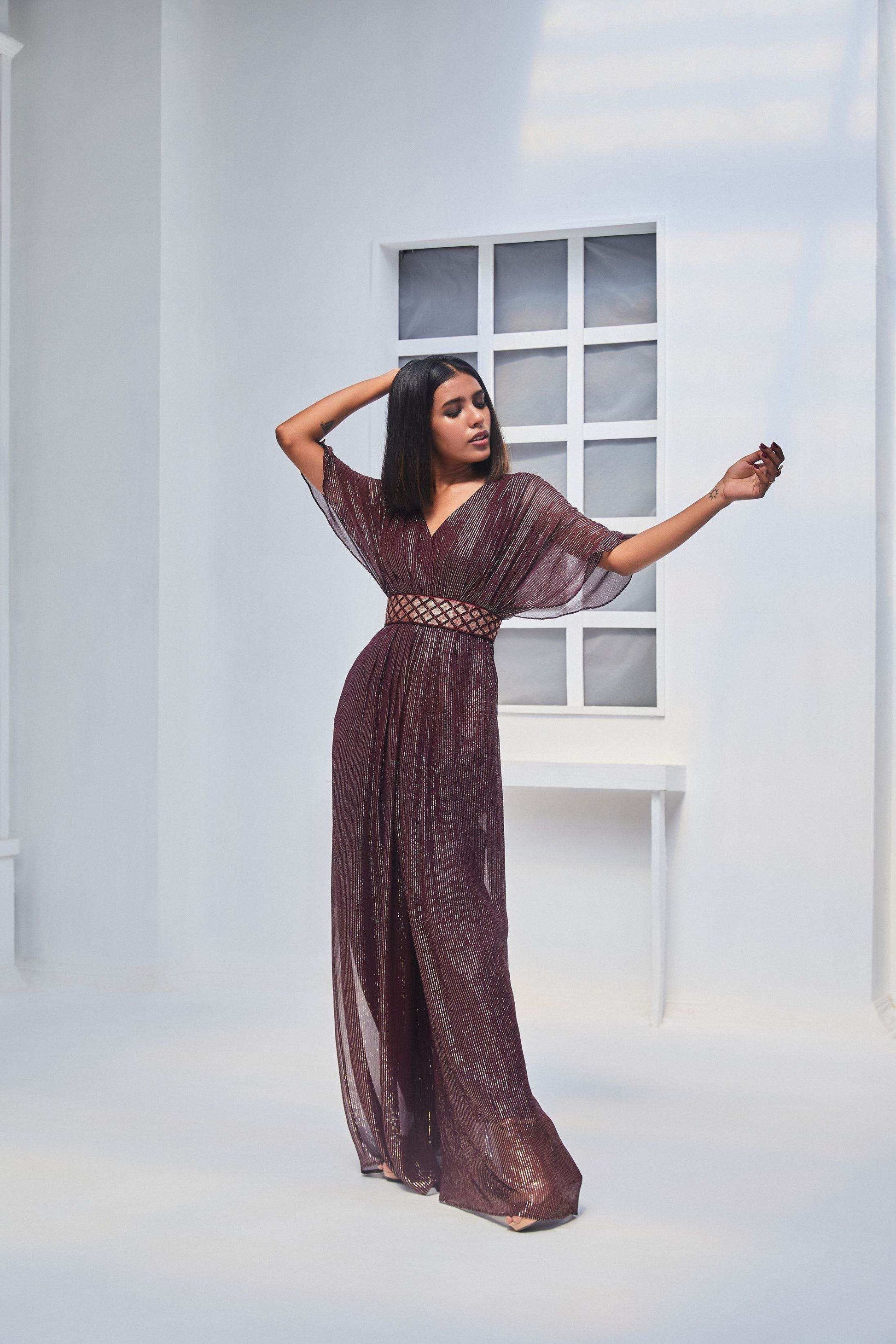 Christina Jumpsuit & Belt- Wine - Monk & Mei