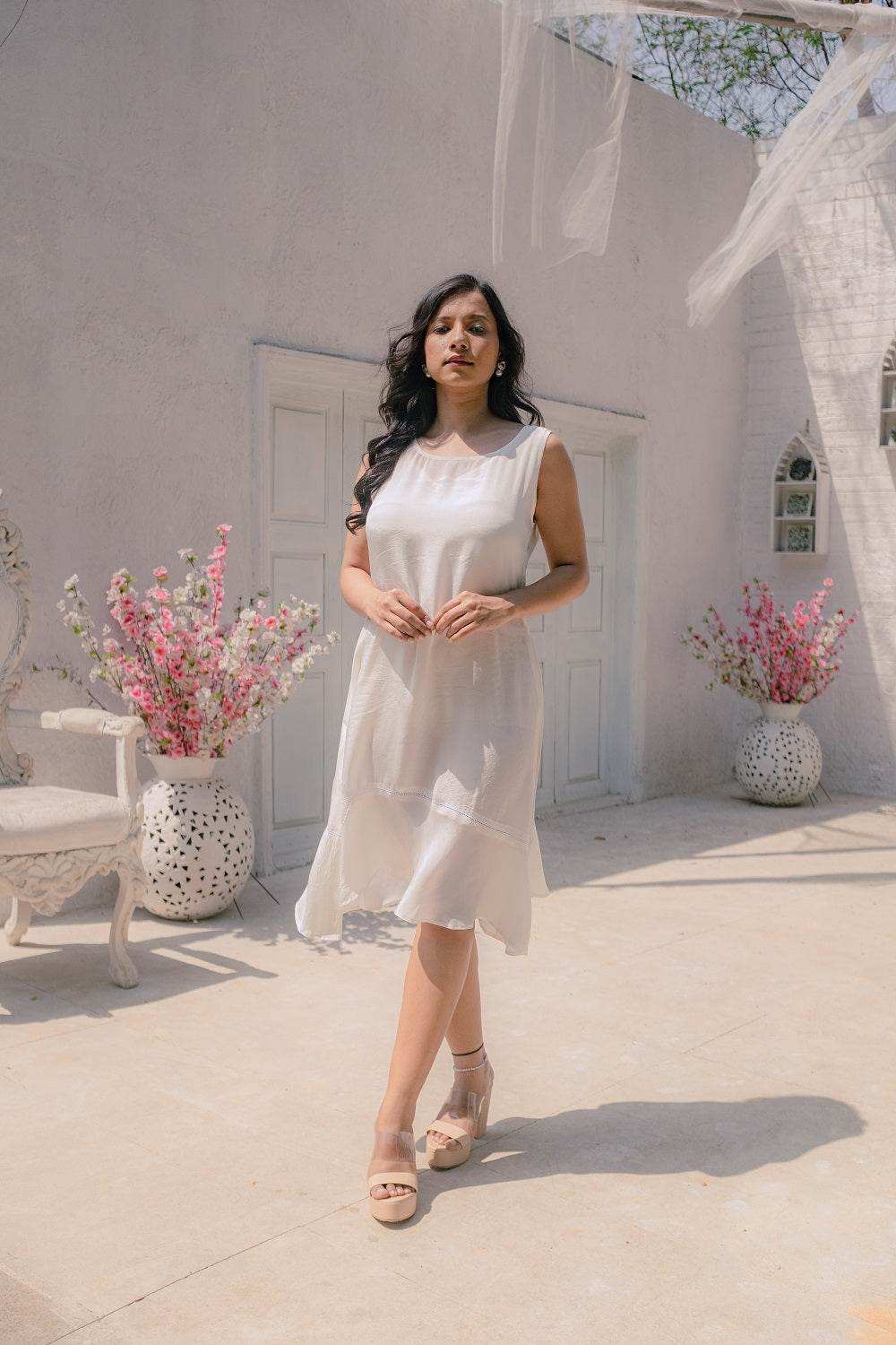 Heer Dress & Chikankari Jacket - White - Monk & Mei