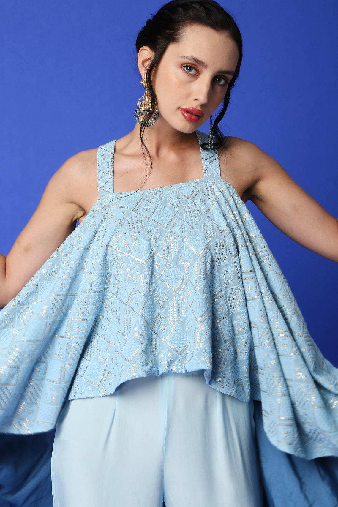 Asin Chikankari High Low Top & Slit Pants - Monk & Mei