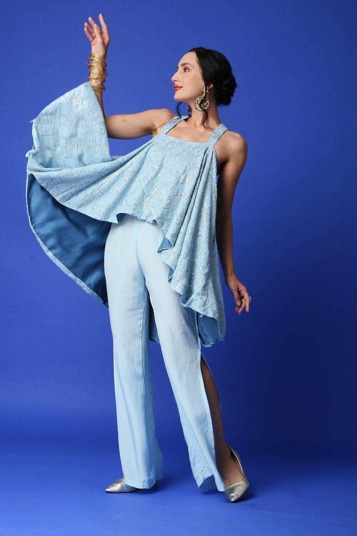 Asin Chikankari High Low Top & Slit Pants - Monk & Mei