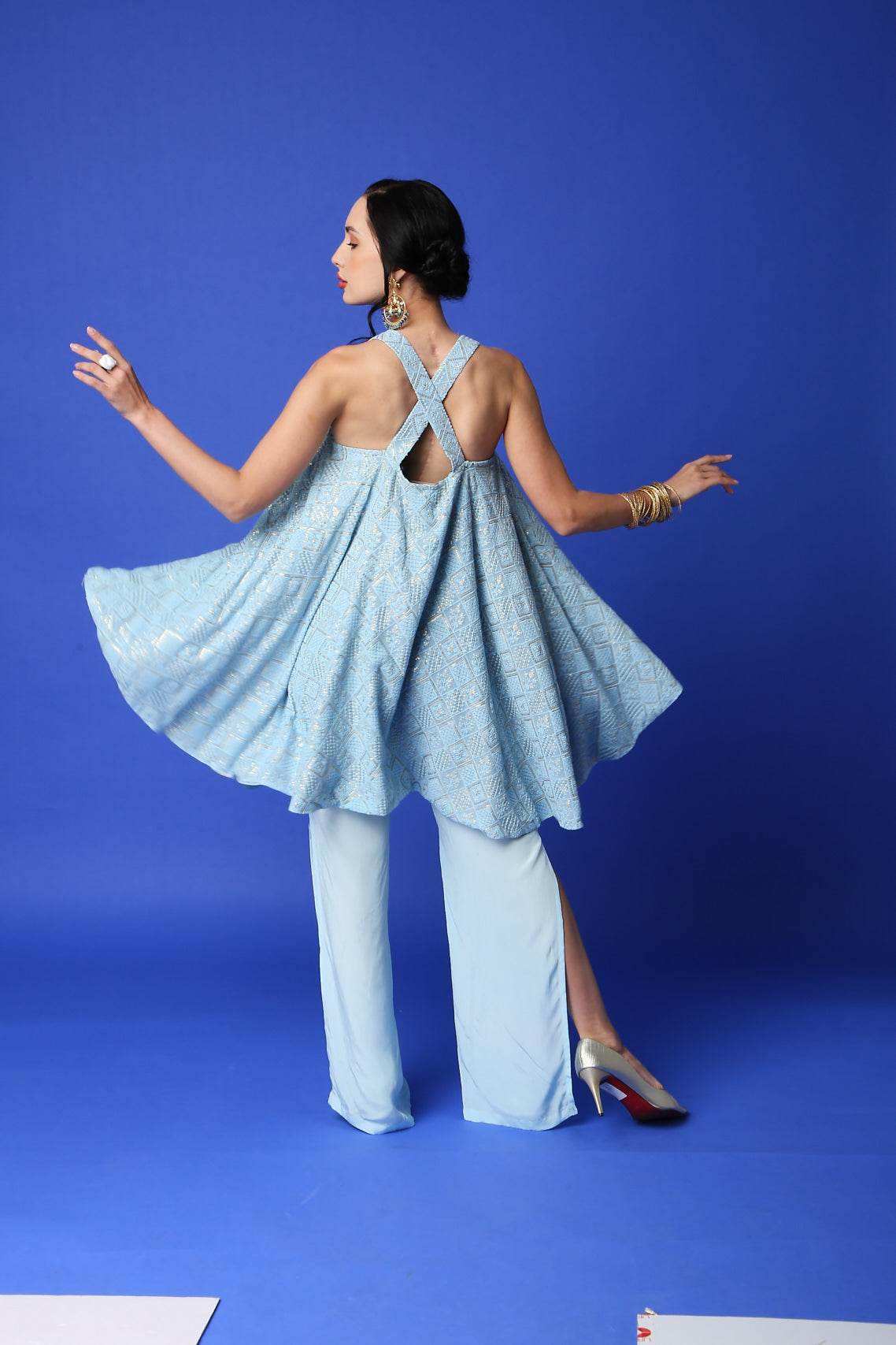 Asin Chikankari High Low Top & Slit Pants - Monk & Mei