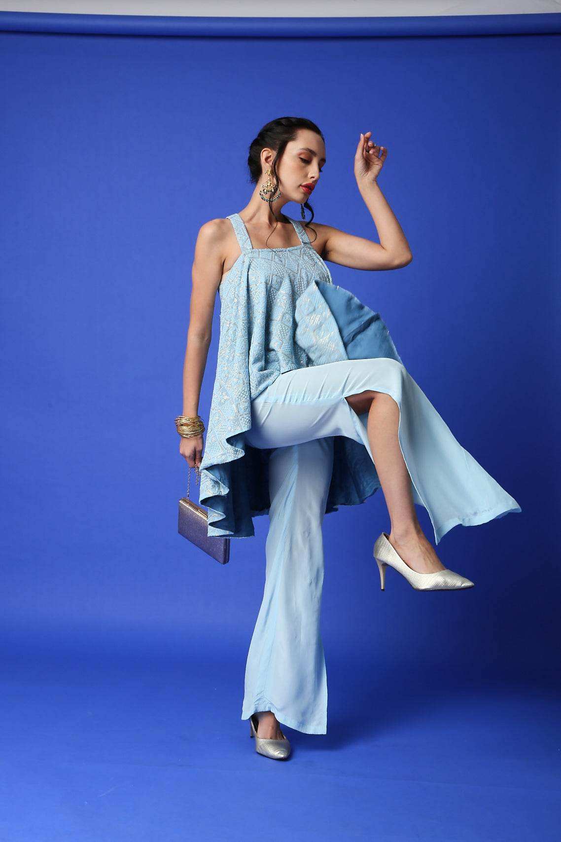 Asin Chikankari High Low Top & Slit Pants - Monk & Mei