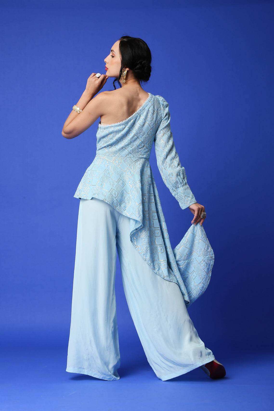 Zeenat Chikankari Top & Palazzo Pants - Monk & Mei