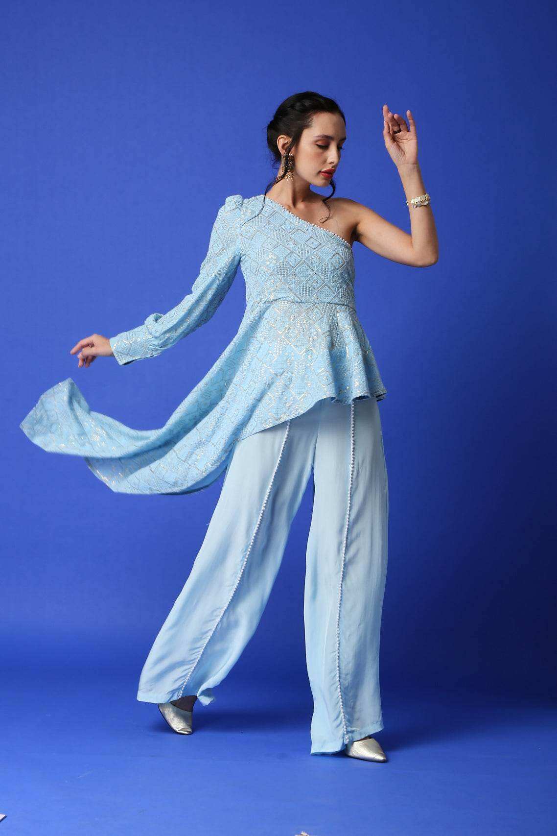 Zeenat Chikankari Top & Palazzo Pants - Monk & Mei