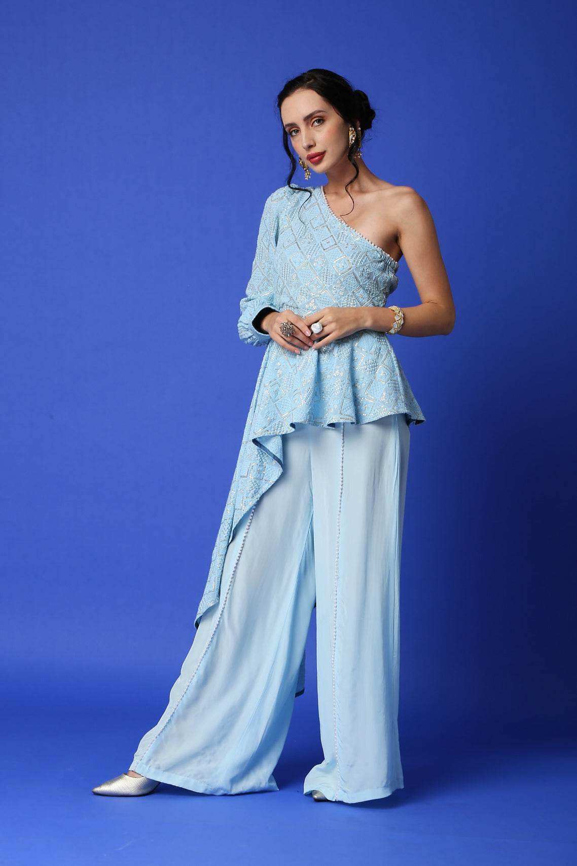 Zeenat Chikankari Top & Palazzo Pants - Monk & Mei