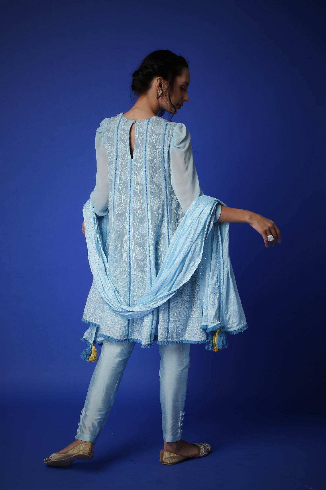 Mumtaz Chikankari Anarkali Kurta/ Dress & pants - Monk & Mei