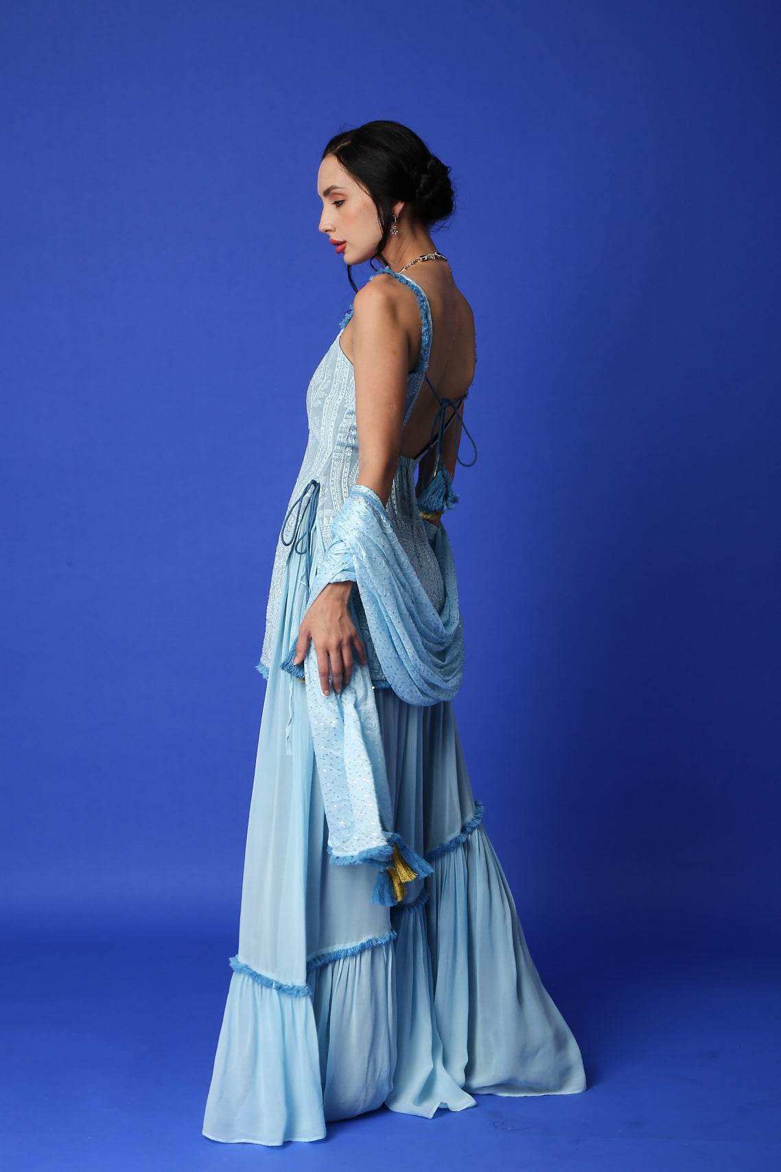 Sharmila Chikankari Kurta, Lehenga Skirt & Dupatta - Monk & Mei