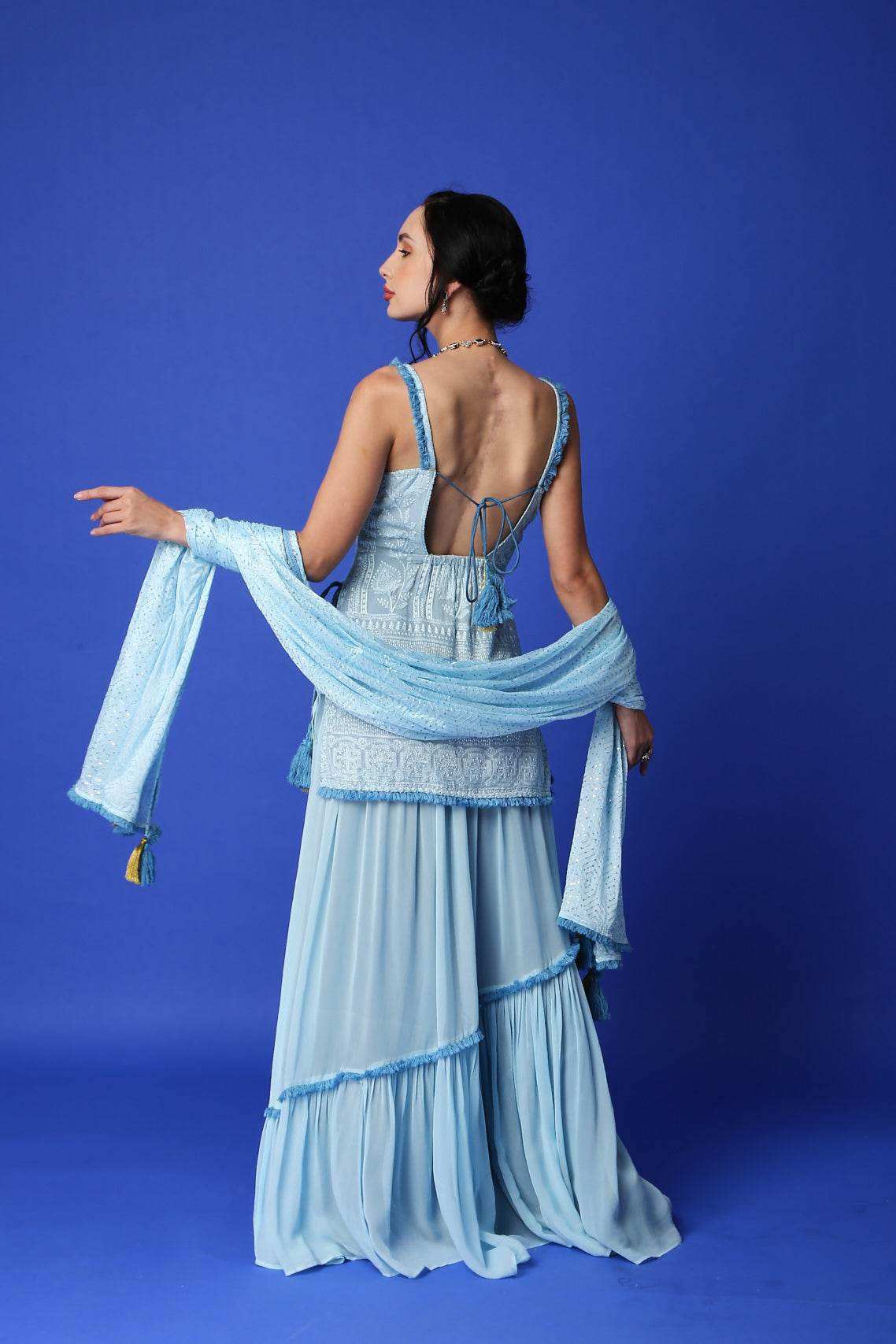 Sharmila Chikankari Kurta, Lehenga Skirt & Dupatta - Monk & Mei