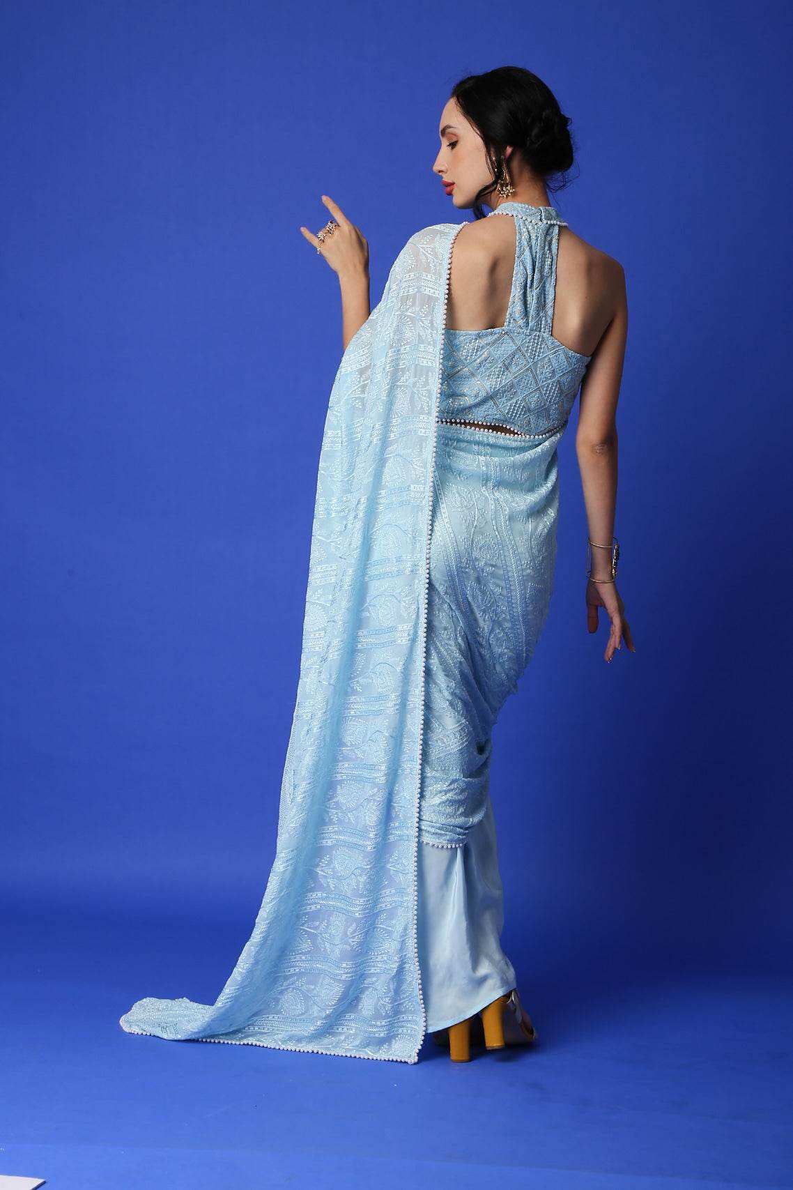Karishma Chikankari Dhoti Saree & Blouse - Monk & Mei