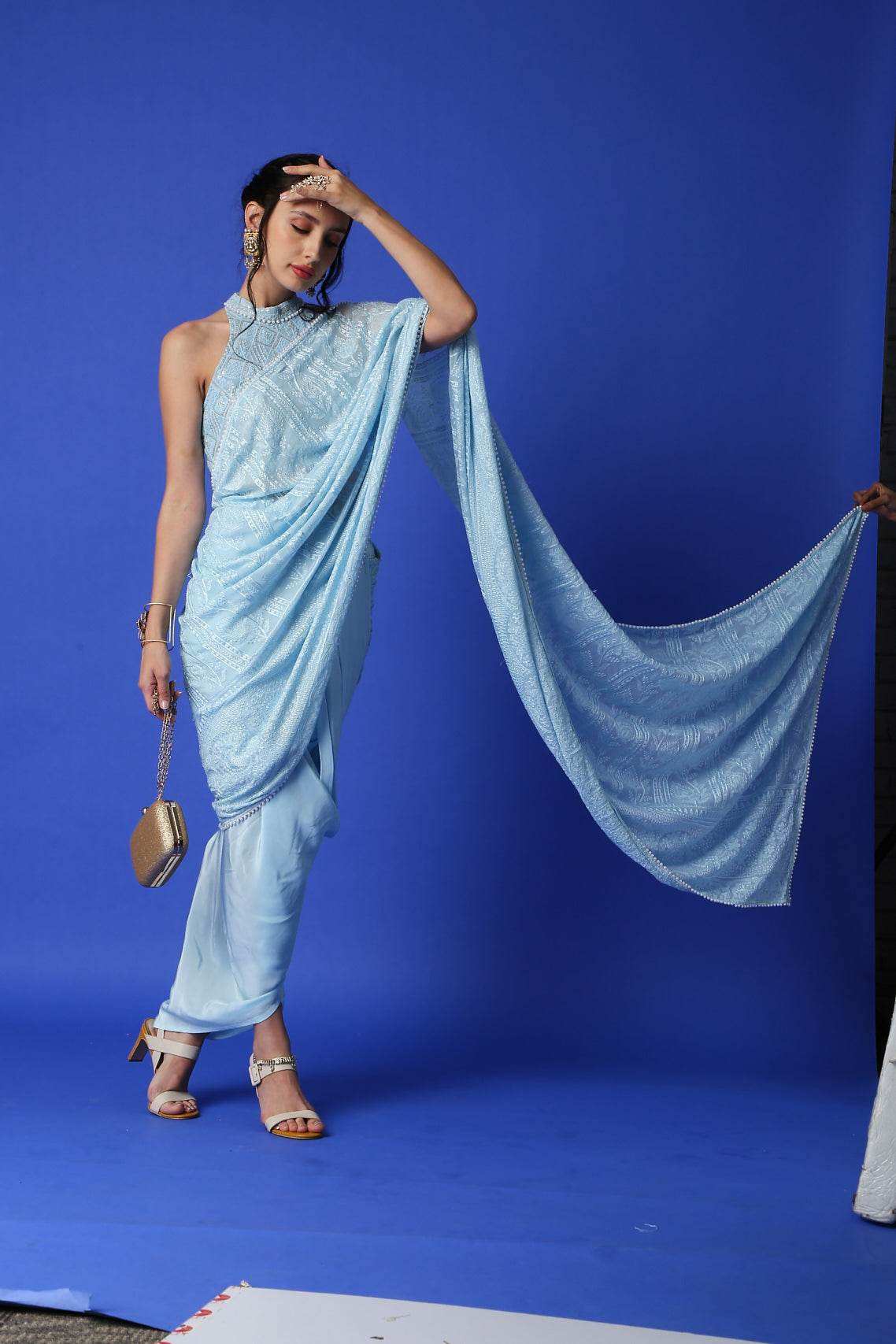 Karishma Chikankari Dhoti Saree & Blouse - Monk & Mei