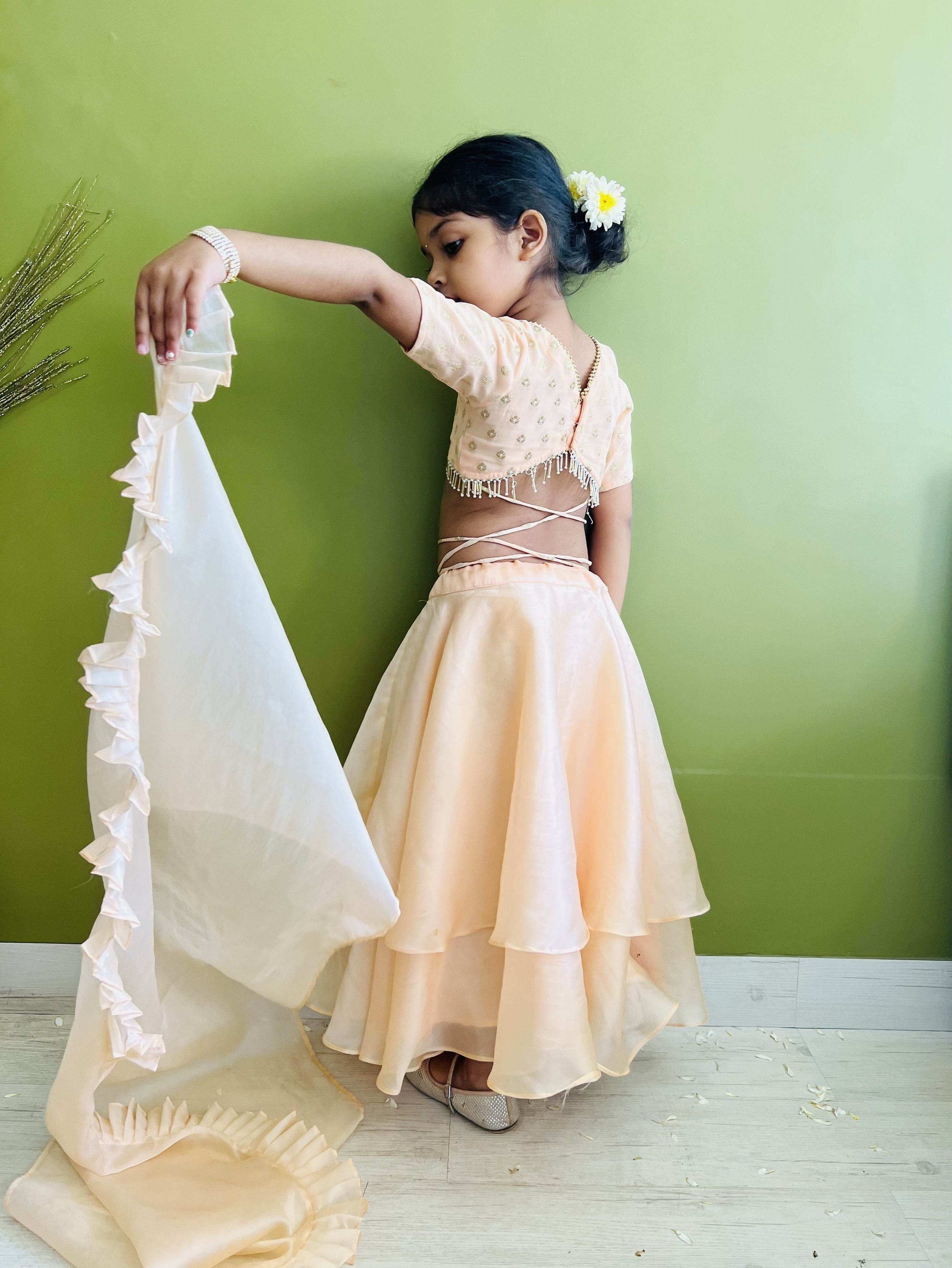 Roza Lehenga Set Peach - Girls - Monk & Mei