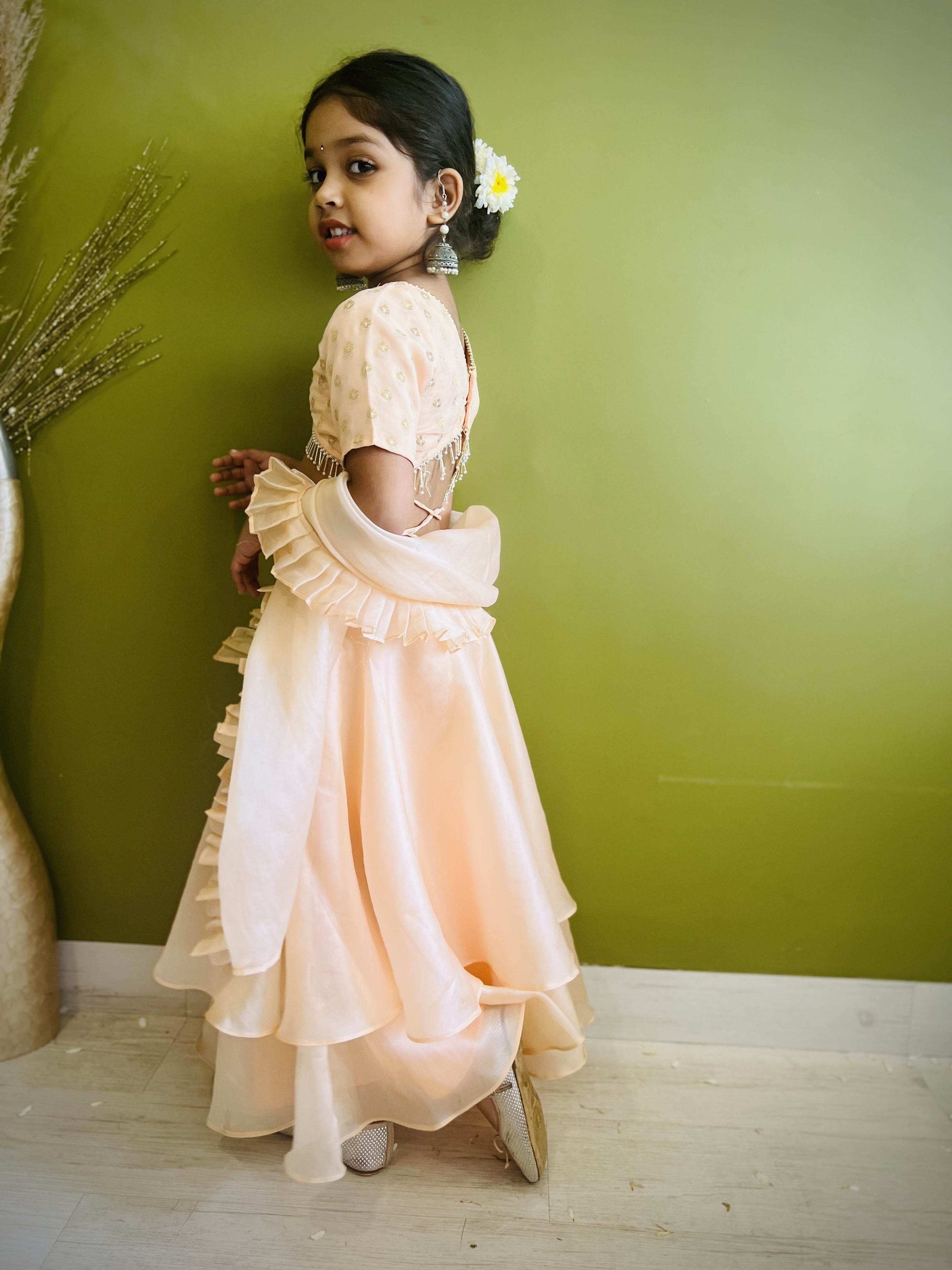 Roza Lehenga Set Peach - Girls - Monk & Mei