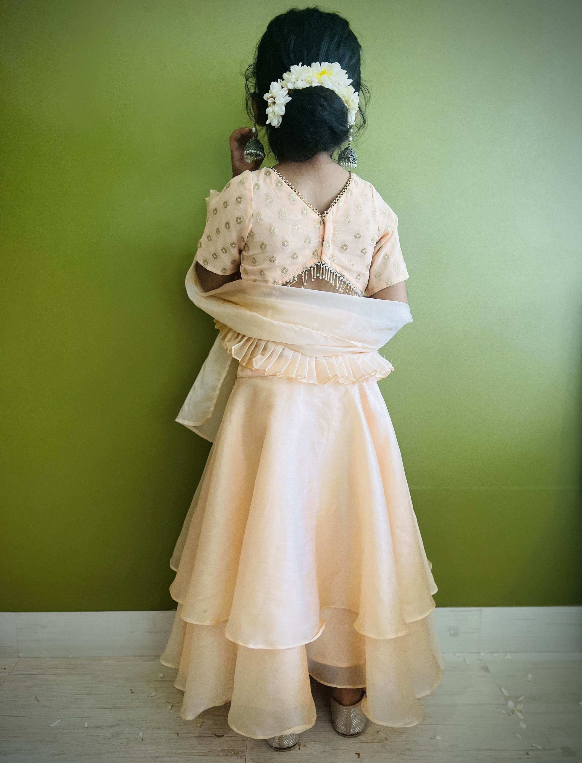 Roza Lehenga Set Peach - Girls - Monk & Mei