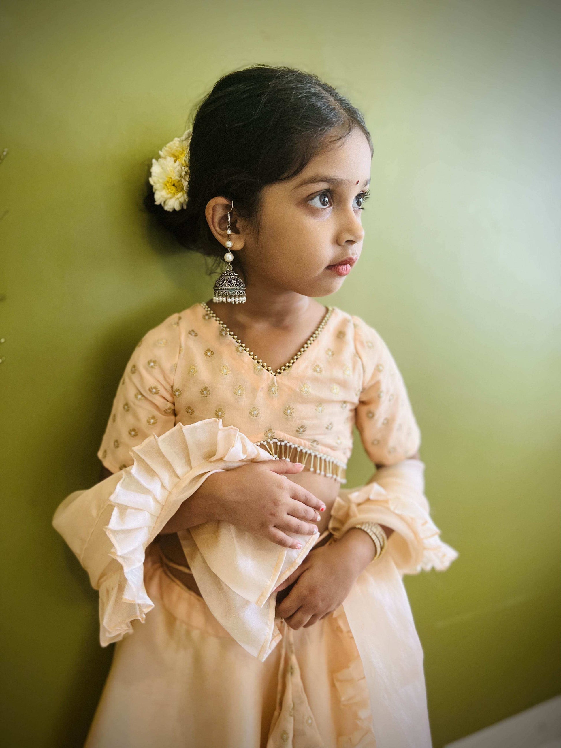 Roza Lehenga Set Peach - Girls - Monk & Mei