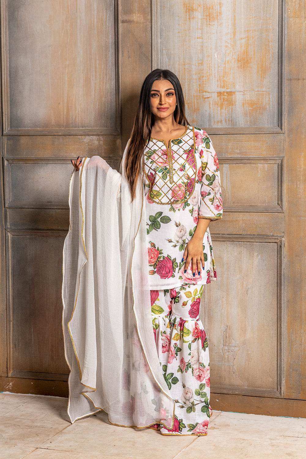 Khushi-Floral Kurta Gharara - Monk & Mei