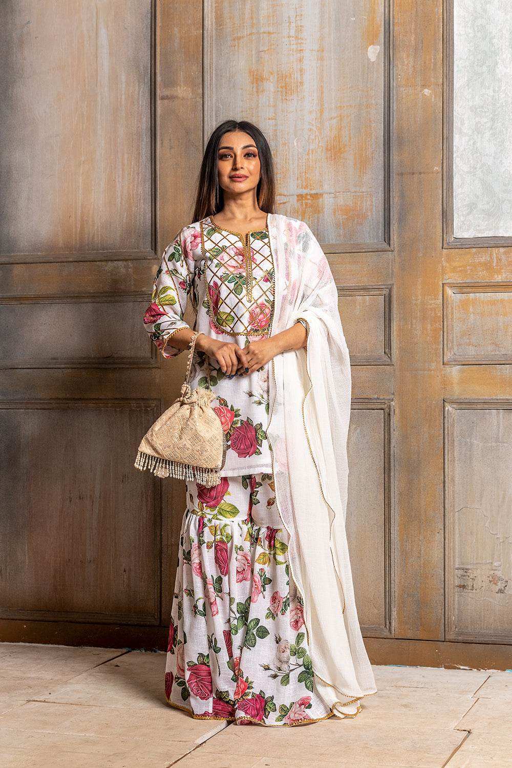 Khushi-Floral Kurta Gharara - Monk & Mei