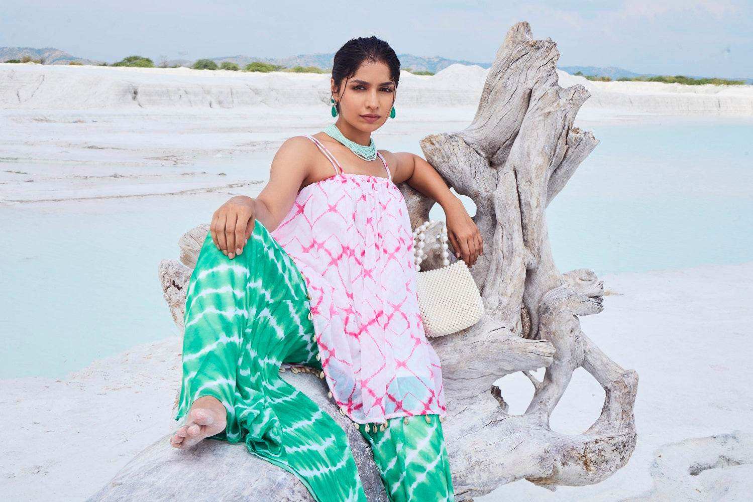 ARIEL TOP & PALAZZO - Pink & Green - Monk & Mei