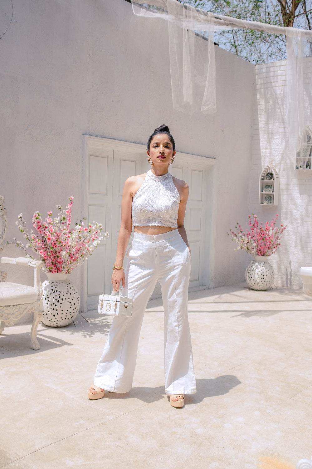 Inayat Chikankari Top, Pants & Jacket- White - Monk & Mei