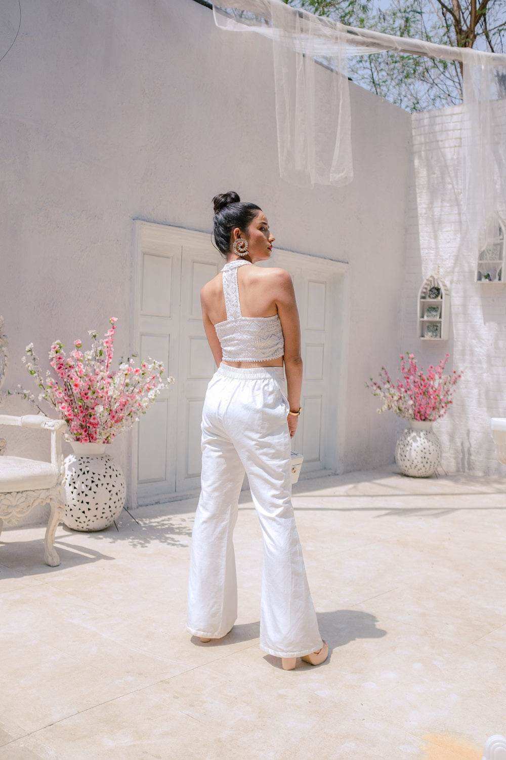 Inayat Chikankari Top, Pants & Jacket- White - Monk & Mei