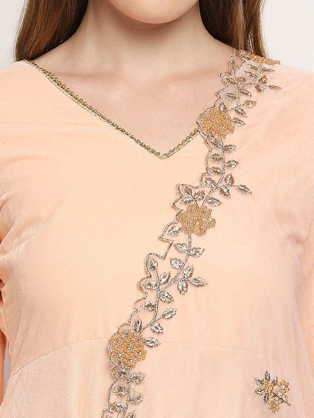 Zareen-Long kurta & palazzo with dupatta - Peach Pink - Monk & Mei
