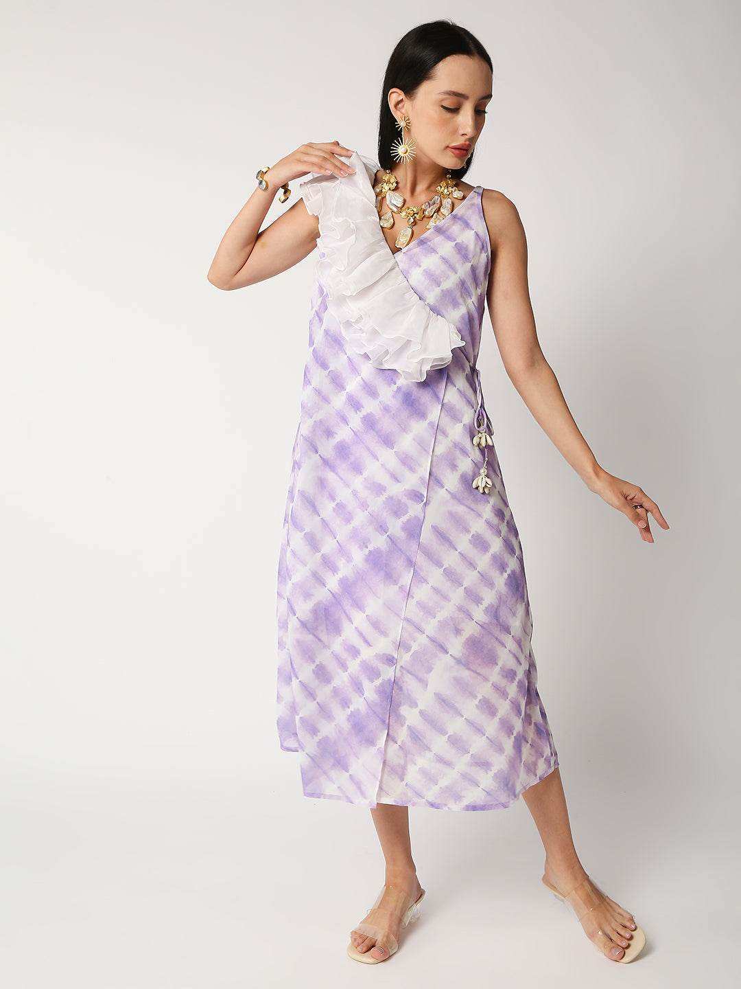 Amal cascade frill dress - Lavender - Monk & Mei