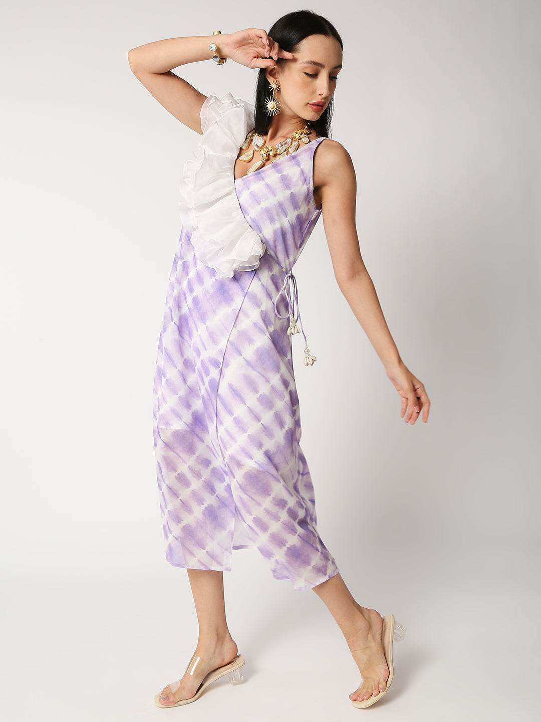 Amal cascade frill dress - Lavender - Monk & Mei