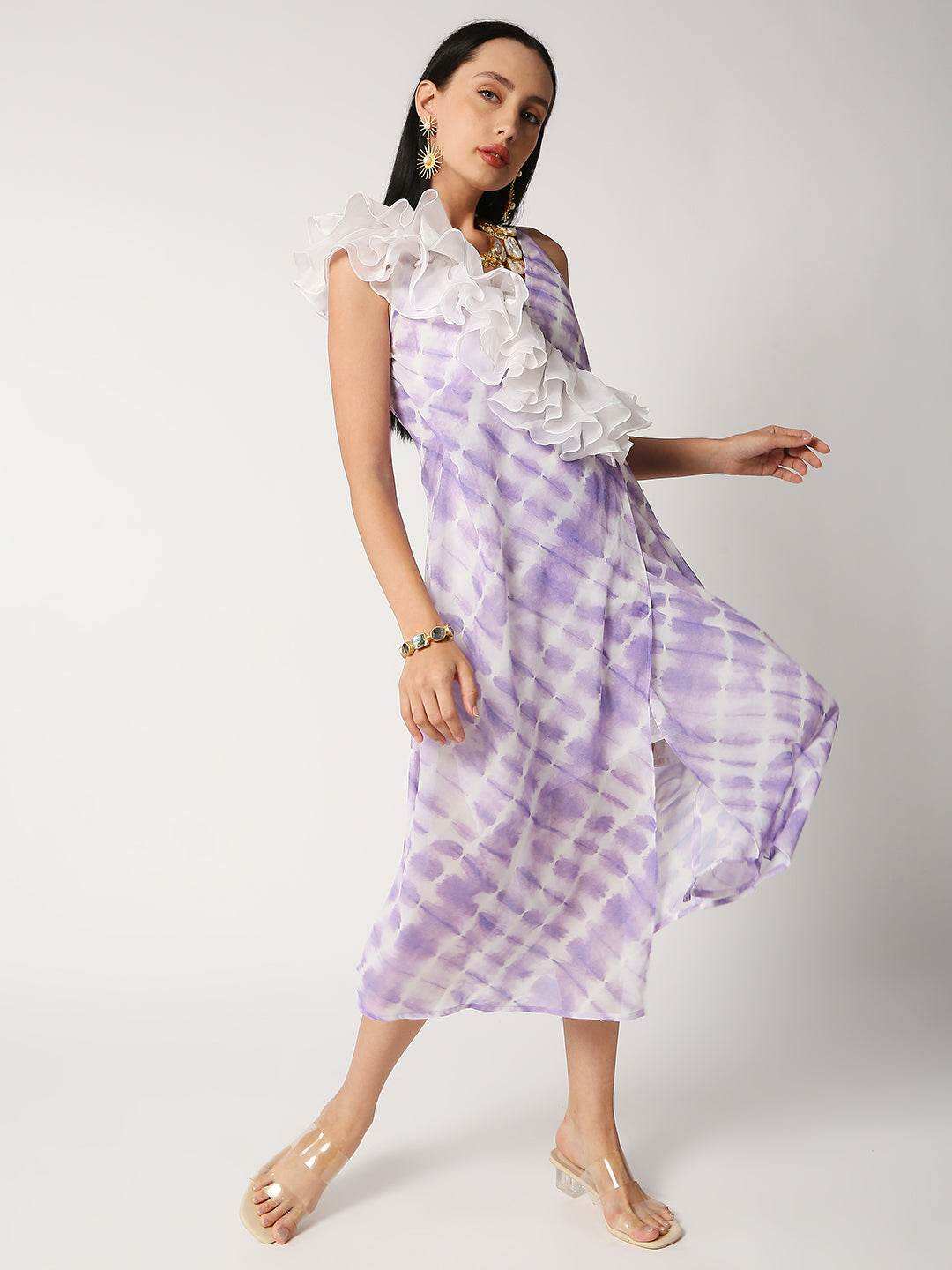 Amal cascade frill dress - Lavender - Monk & Mei