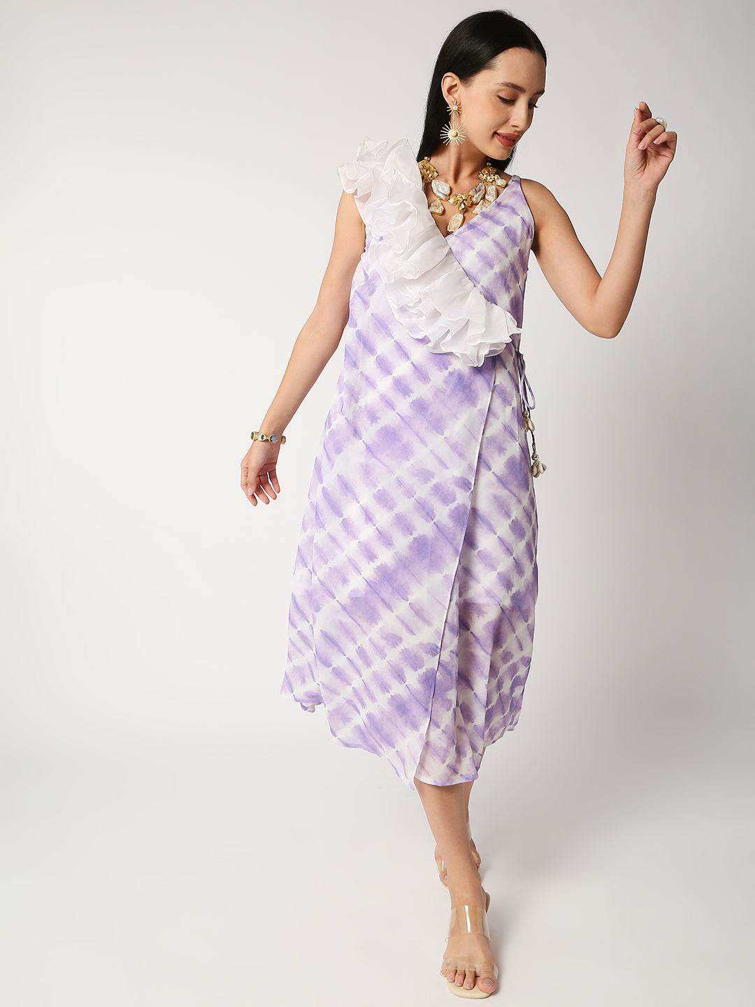 Amal cascade frill dress - Lavender - Monk & Mei