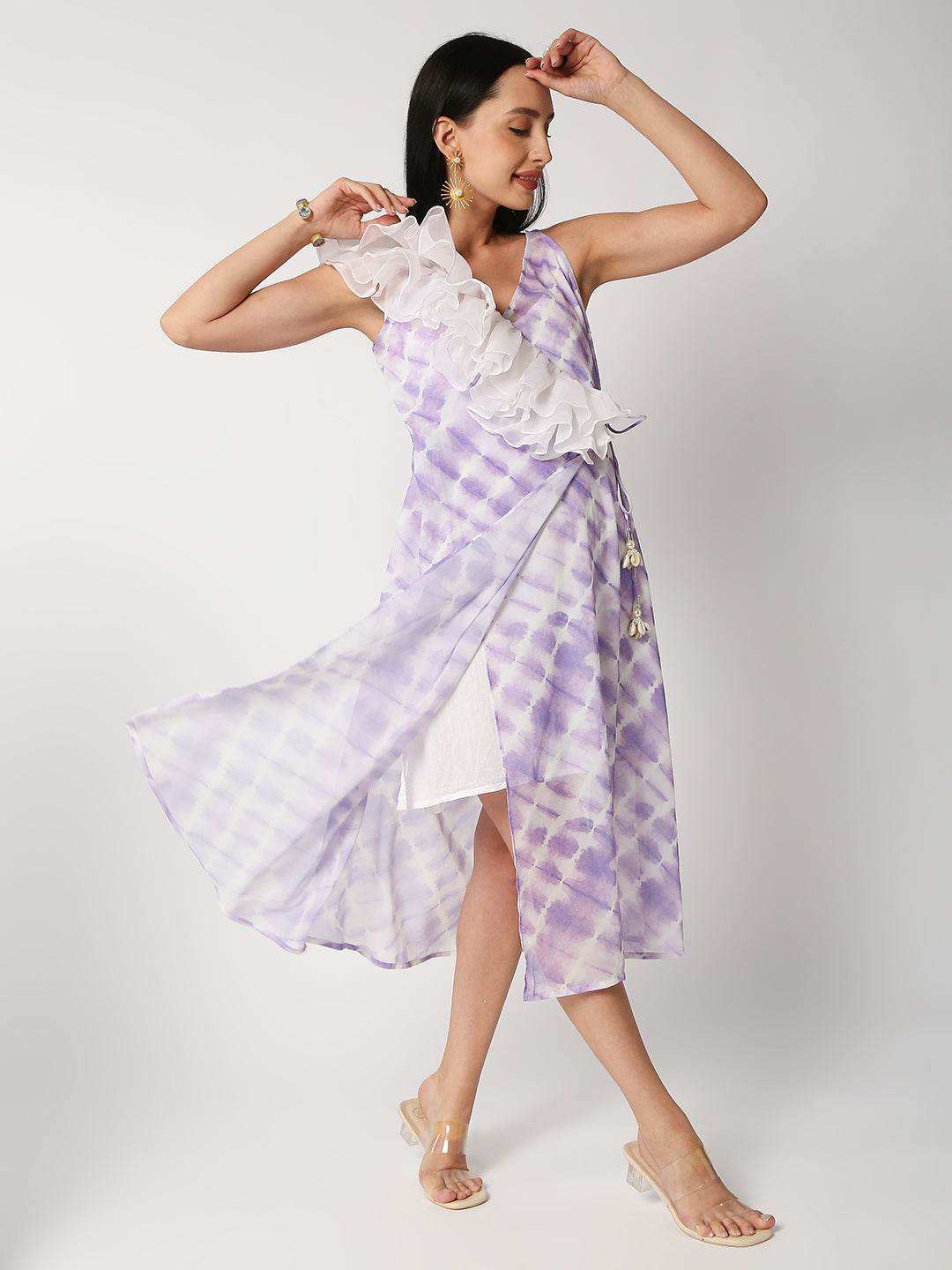 Amal cascade frill dress - Lavender - Monk & Mei