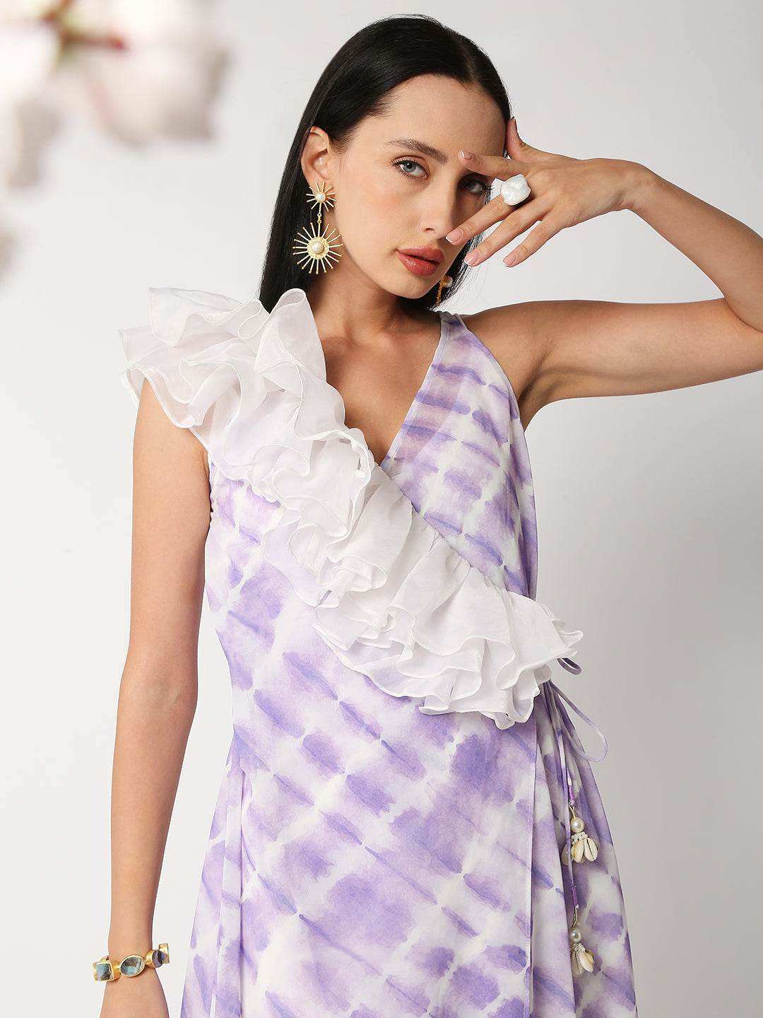 Amal cascade frill dress - Lavender - Monk & Mei