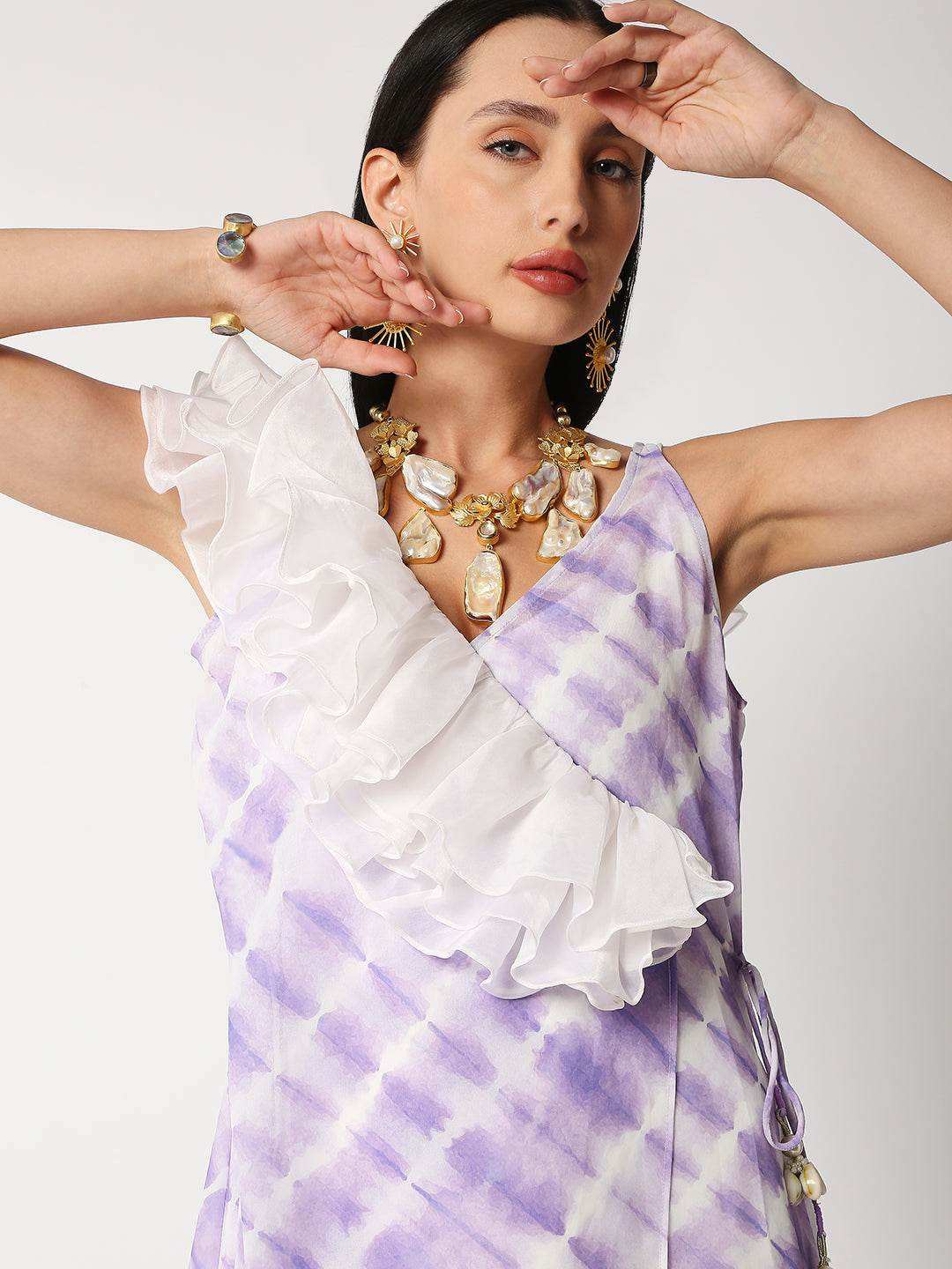 Amal cascade frill dress - Lavender - Monk & Mei