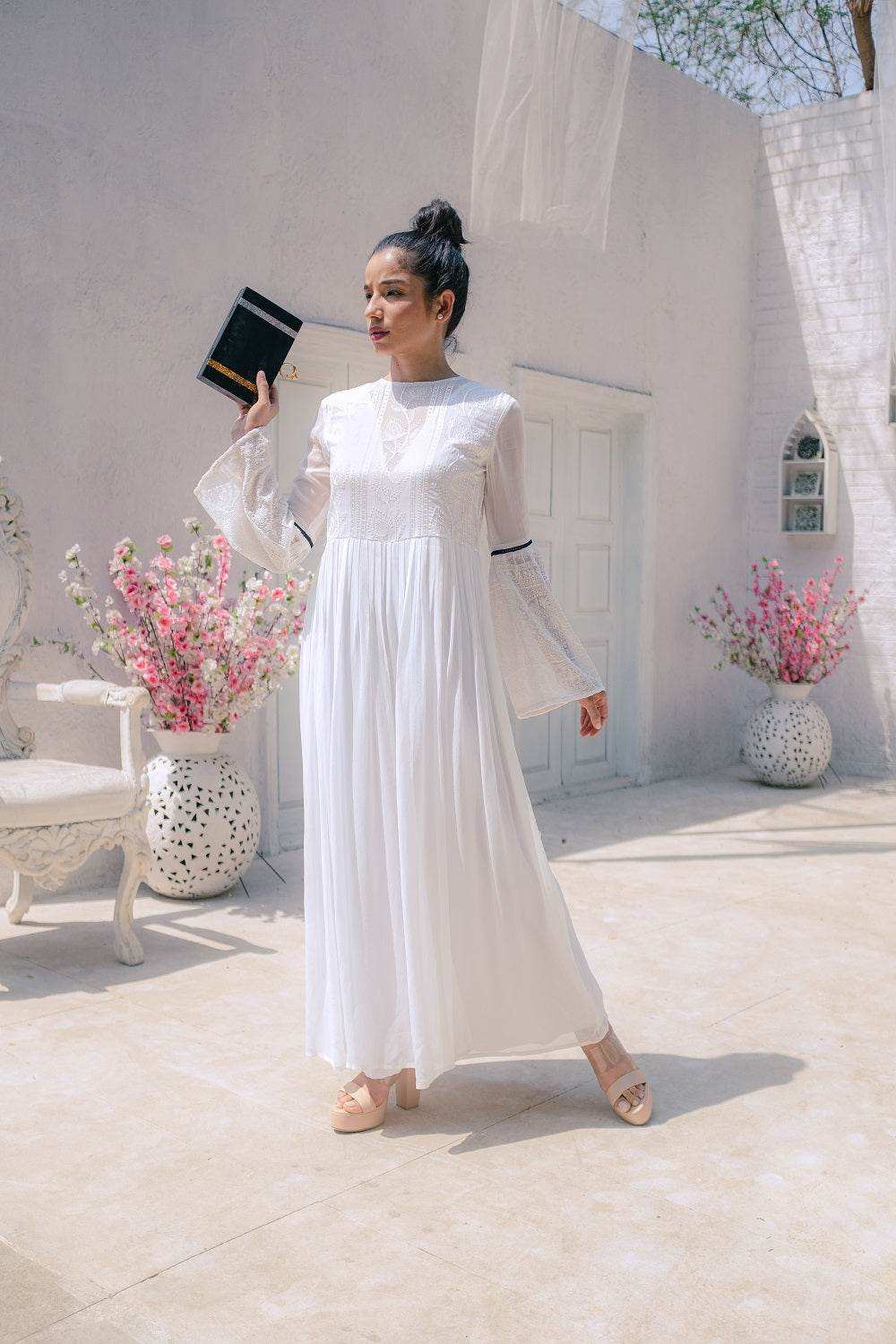 Salma Chikankari Jumpsuit - White - Monk & Mei