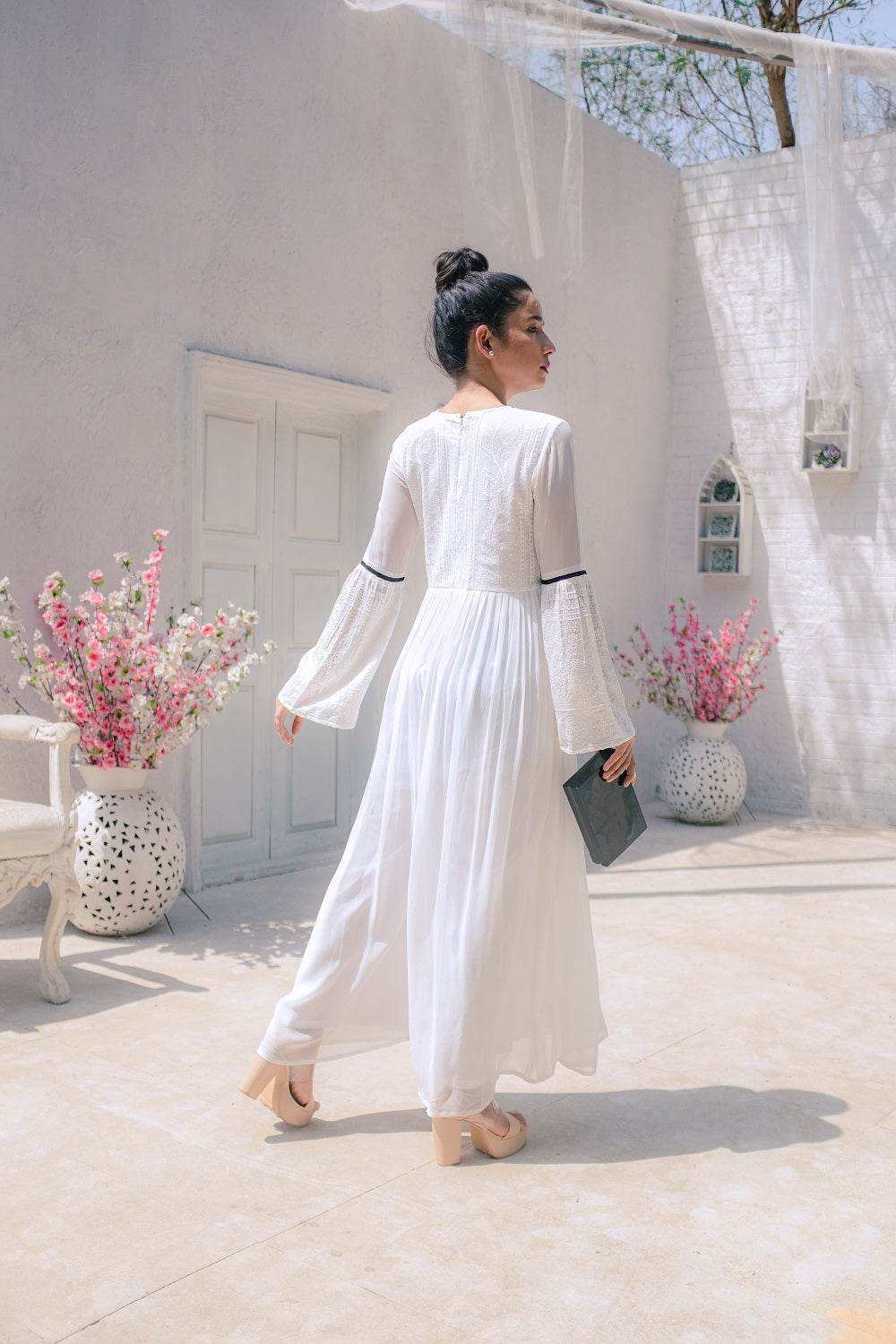 Salma Chikankari Jumpsuit - White - Monk & Mei