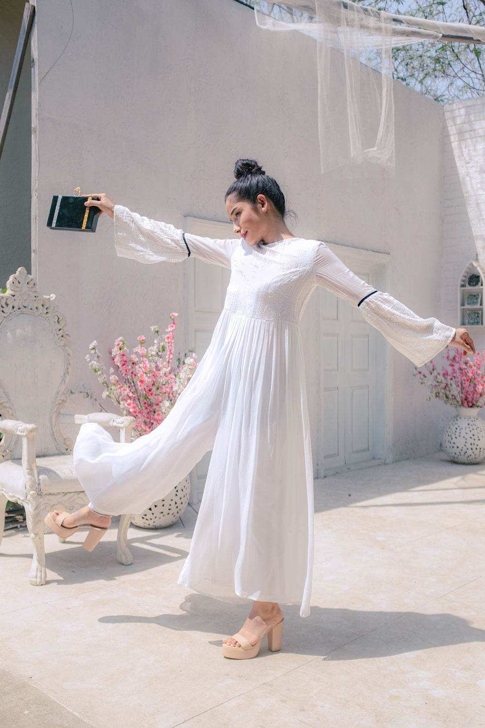 Salma Chikankari Jumpsuit - White - Monk & Mei