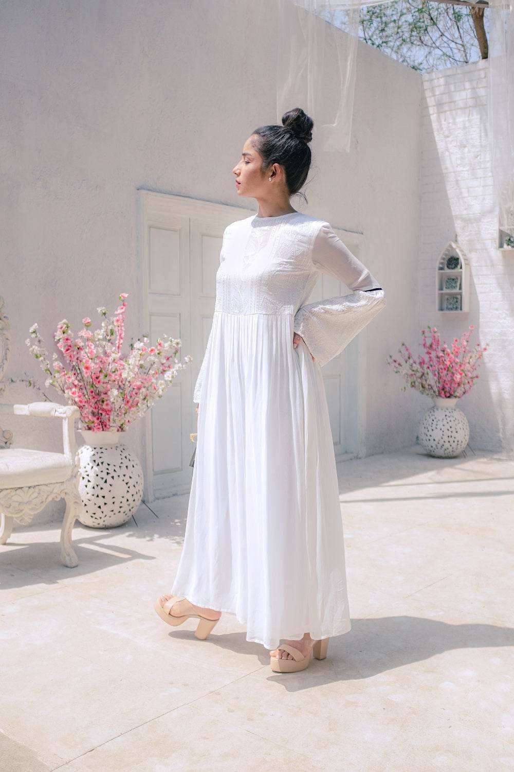 Salma Chikankari Jumpsuit - White - Monk & Mei